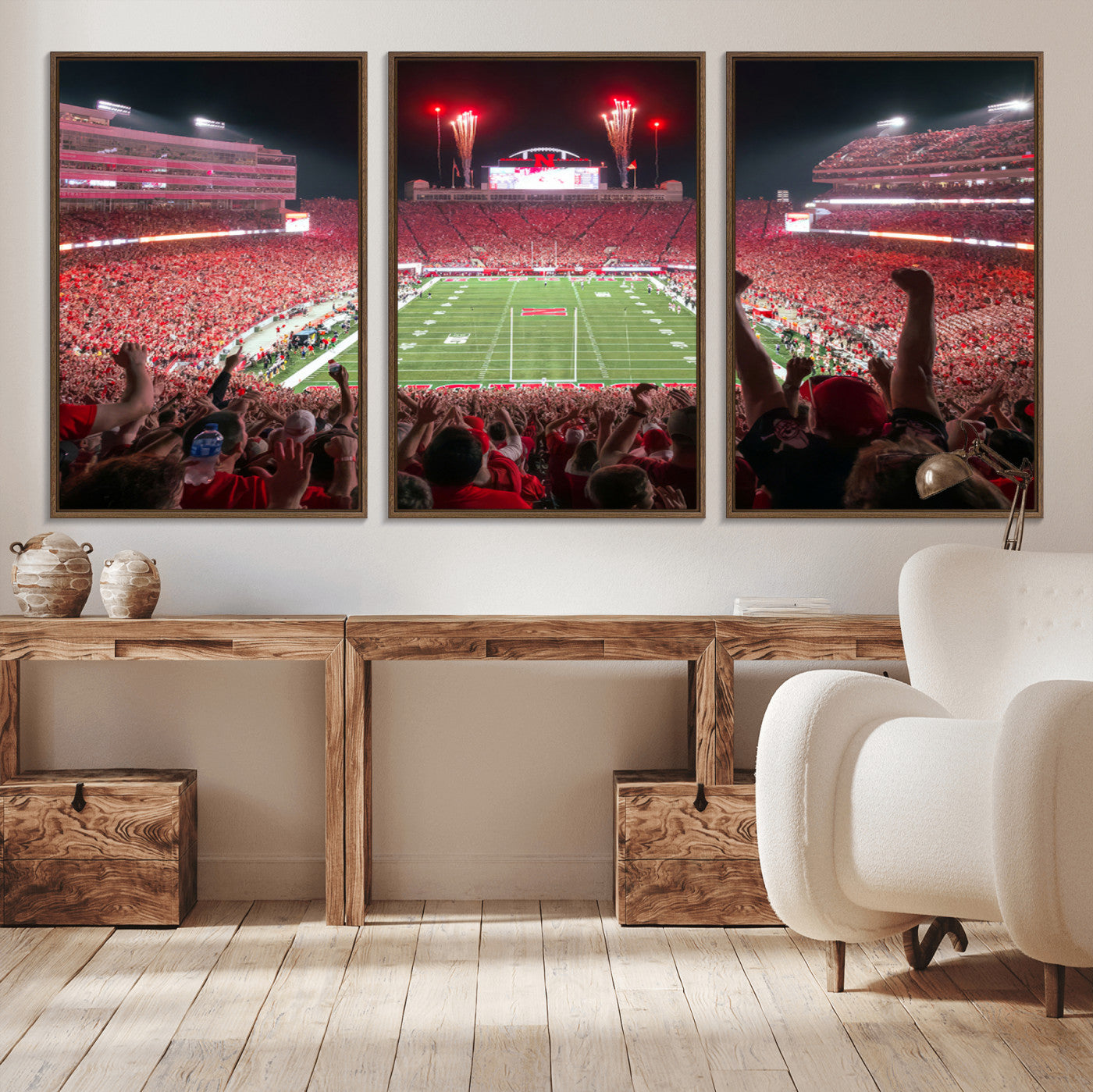 MGV-FC-60X30-3P - University of Nebraska Cornhuskers Football Team Print - Lincoln Memorial Stadium Wall Art Canvas