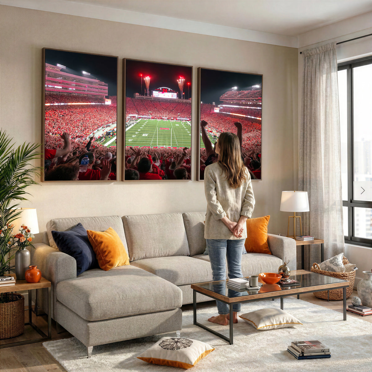 43351-MGV-CV-36X24 - University of Nebraska Cornhuskers Football Team Print - Lincoln Memorial Stadium Wall Art Canvas