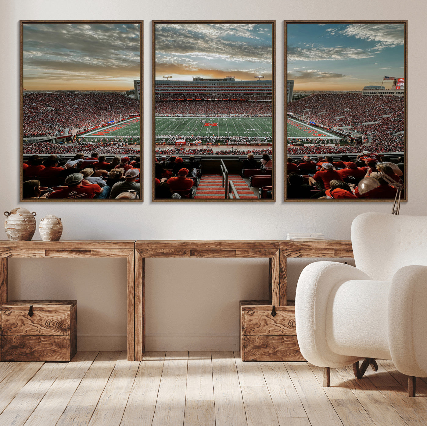 MGV-FC-60X30-3P - University of Nebraska Cornhuskers Football Team Print - Lincoln Memorial Stadium Art Canvas Print