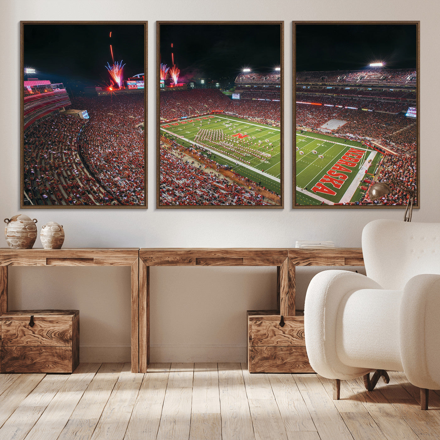 MGV-FC-60X30-3P - University of Nebraska Cornhuskers Football Team Print - Lincoln Memorial Stadium Wall Art Canvas