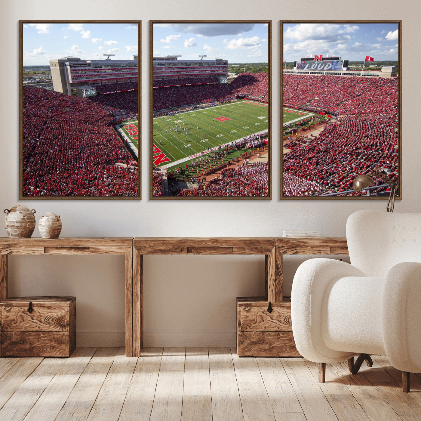 MGV-FC-60X30-3P - University of Nebraska Cornhuskers Football Team Print - Lincoln Memorial Stadium Wall Art Canvas
