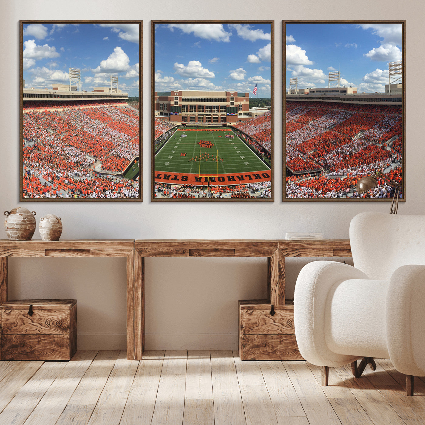 MGV-FC-60X30-3P - Oklahoma State Cowboys Football Team Print - Stillwater Boone Pickens Stadium Wall Art Canvas Print