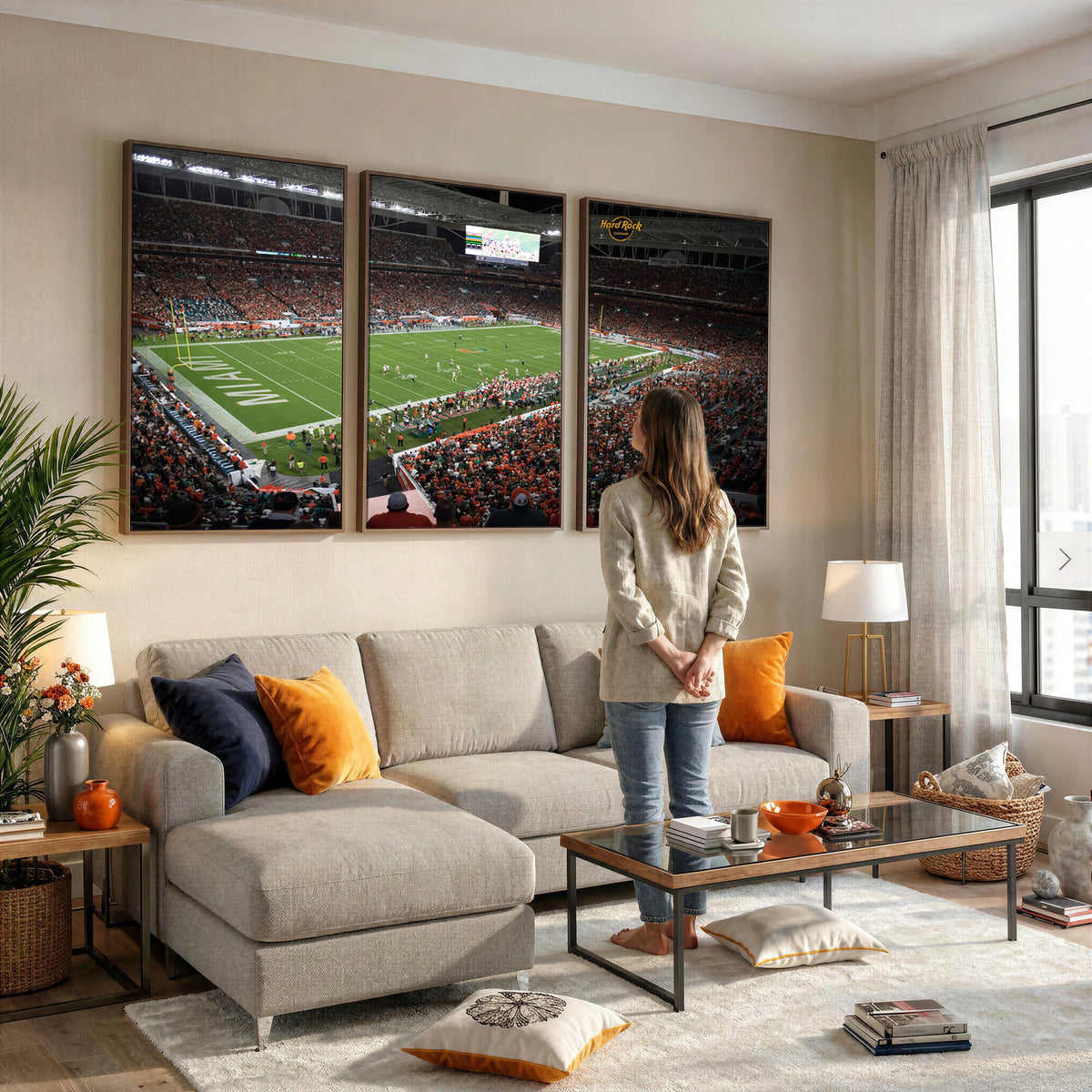 33698-PAN-FL-20X10 - Miami Hurricanes Football Team Print Canvas- Miami Hard Rock Stadium Wall Art Canvas Print