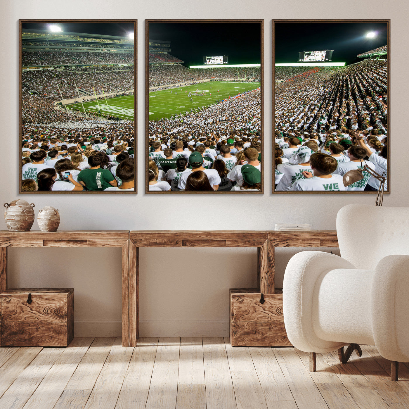 30457-MGV-CV-36X24-Michigan State Spartans Football Canvas Print - East Lansing Spartan Stadium Wall Art Canvas Print