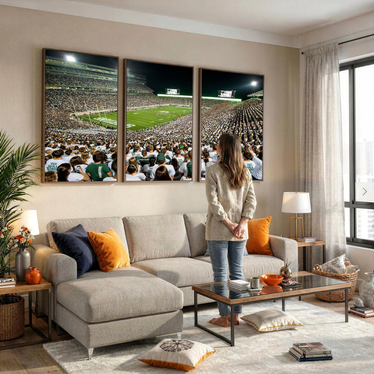 30457-PAN-FL-20X10 - Michigan State Spartans Football Canvas Print - East Lansing Spartan Stadium Wall Art Canvas Print