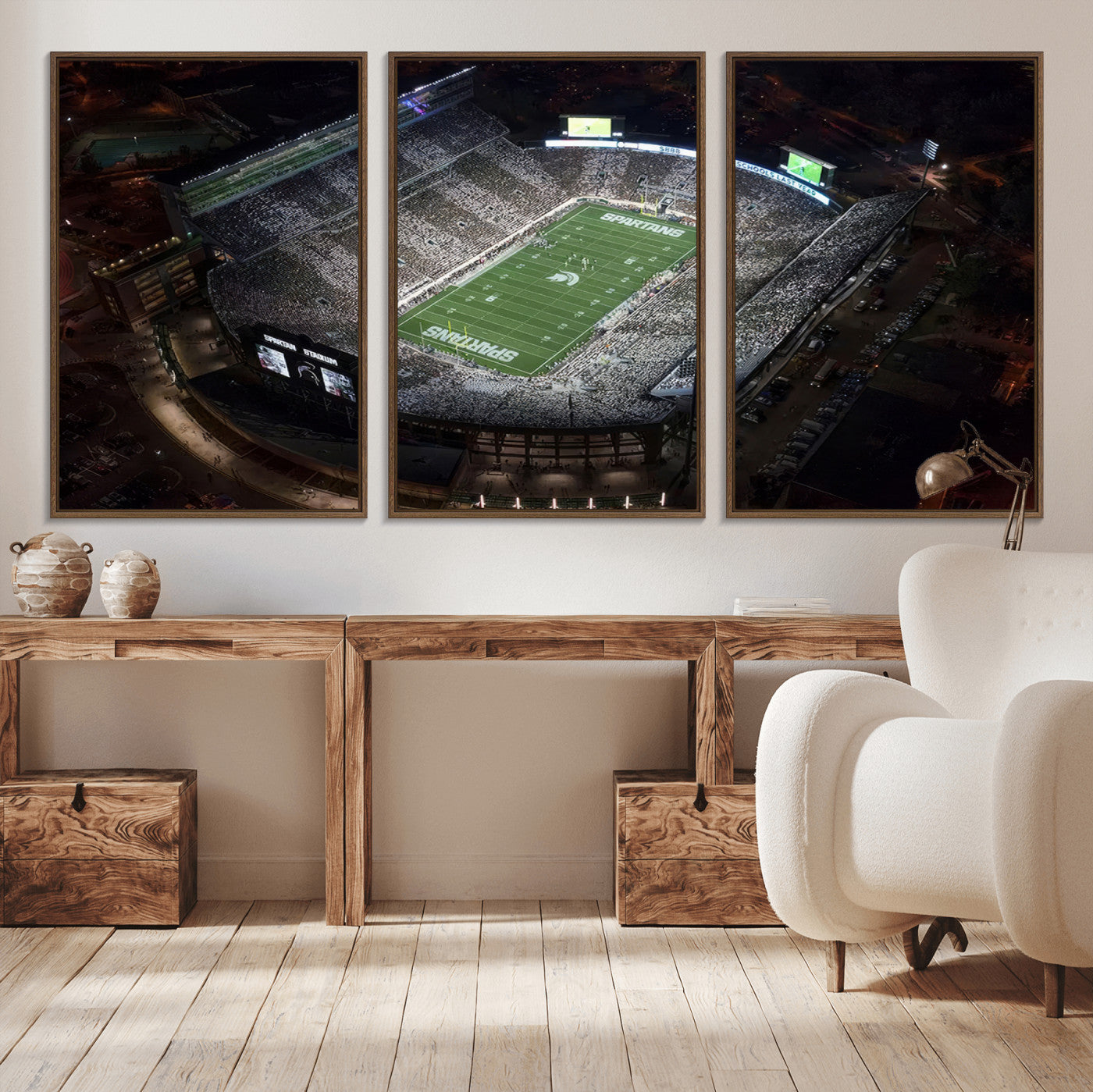 62258-MGV-CV-36X24-Michigan State Spartans Football Team Print - East Lansing Spartan Stadium Print Wall Art