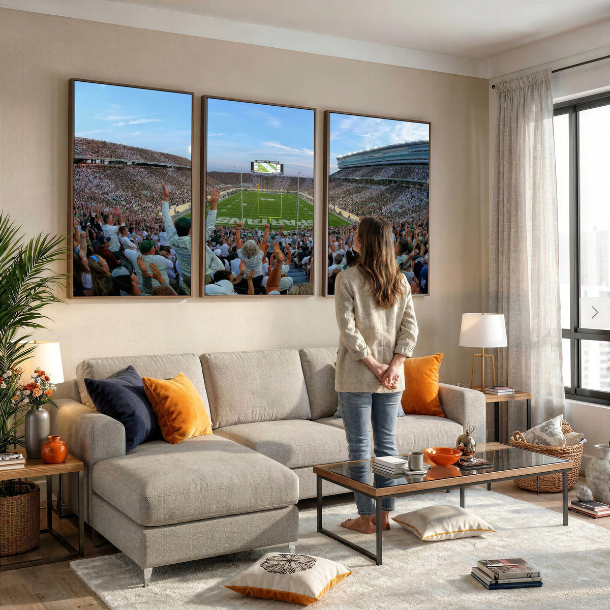 73105-PAN-FL-20X10 - Michigan State Spartans Football Team Art Print - East Lansing Spartan Stadium Wall Art Canvas Print
