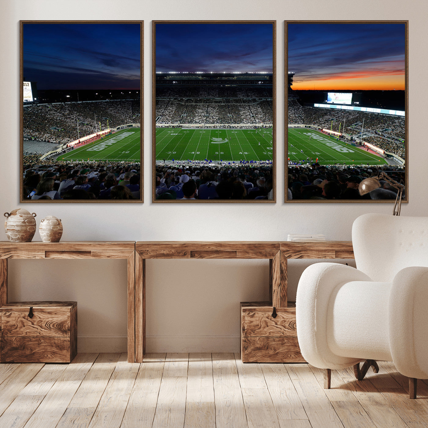 MGV-FC-60X30-3P - Michigan State Spartans Football Team Print - East Lansing Spartan Stadium Canvas Print