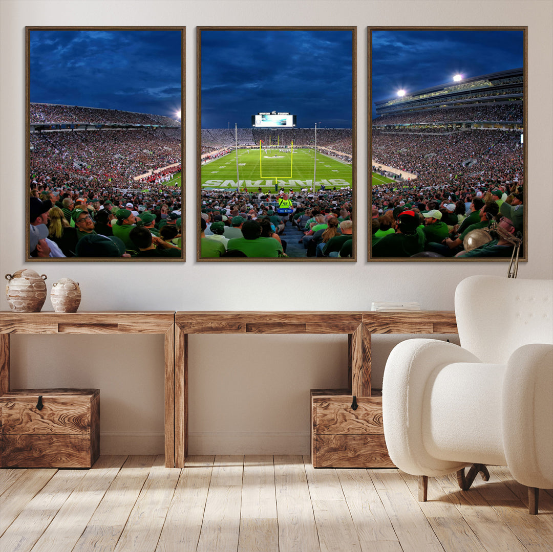 Michigan State Spartans Football Team Print - East Lansing Spartan Stadium Wall Art Canvas Print