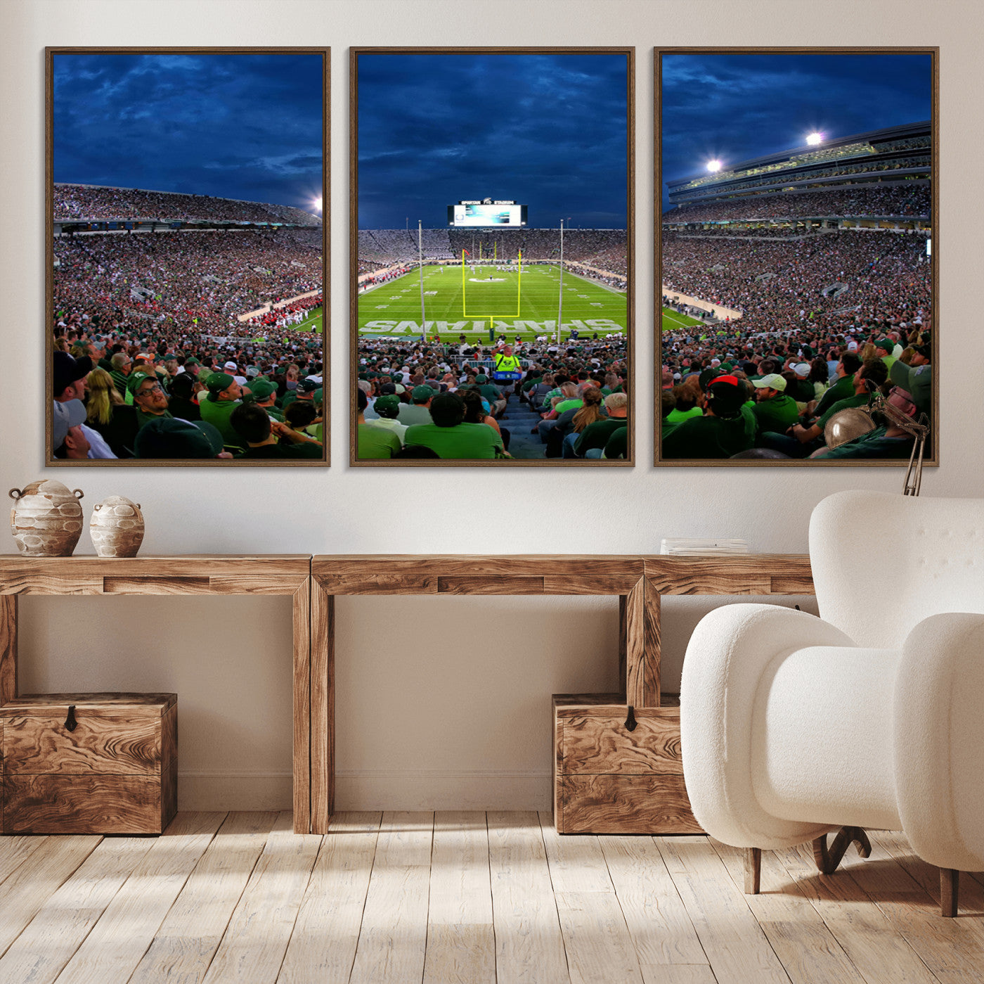 MGV-FC-60X30-3P - Michigan State Spartans Football Team Print - East Lansing Spartan Stadium Wall Art Canvas Print