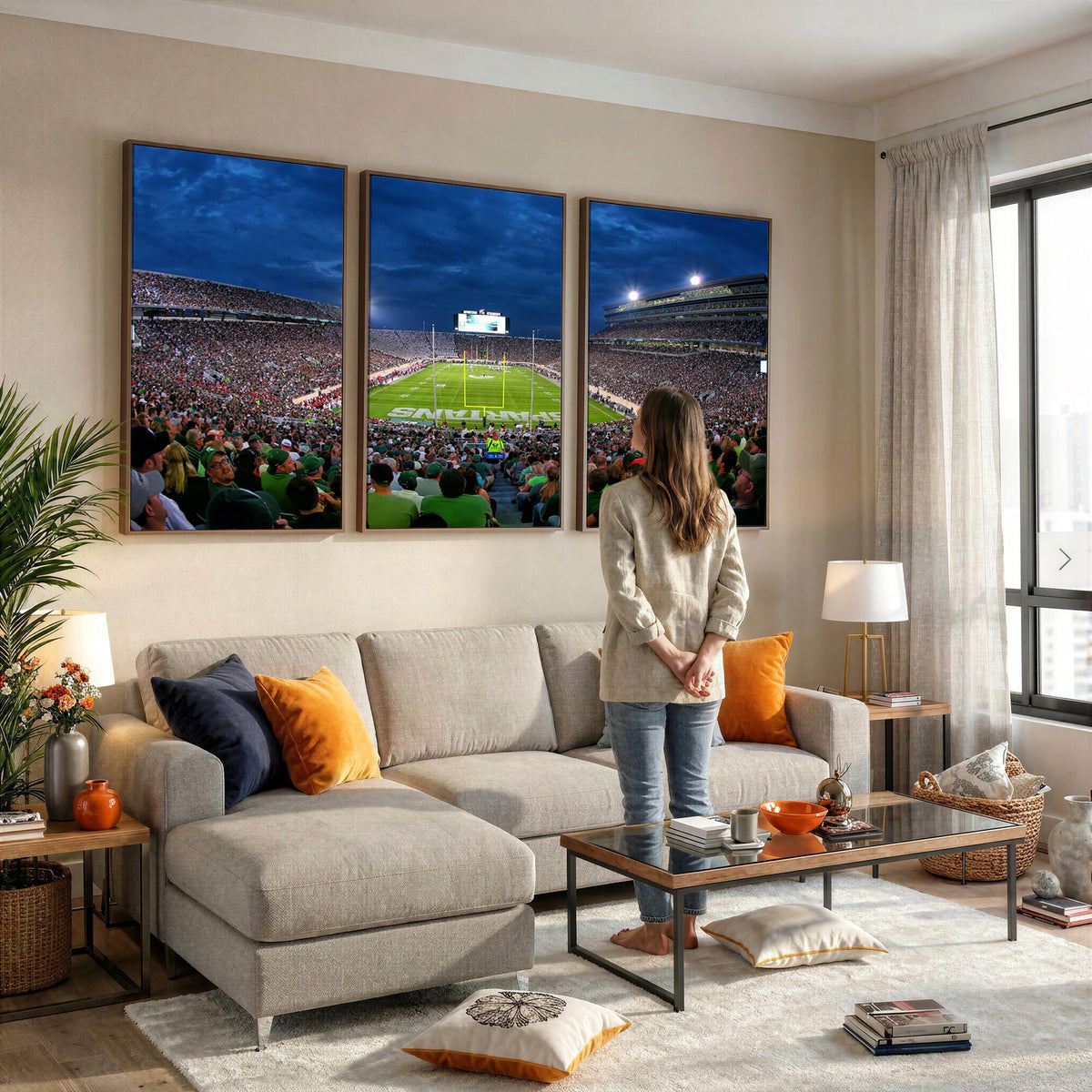 35248-PAN-FL-20X10 - Michigan State Spartans Football Team Print - East Lansing Spartan Stadium Wall Art Canvas Print