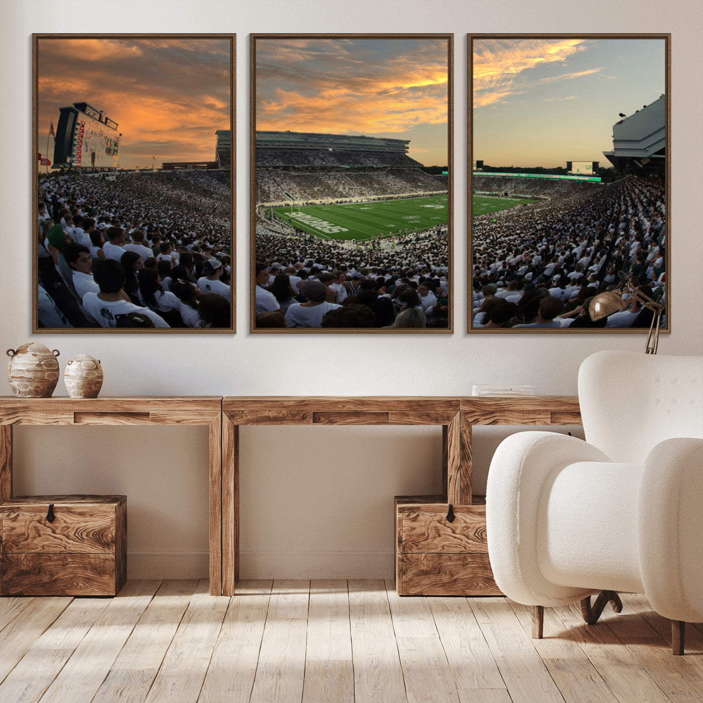 MGV-FC-60X30-3P - Michigan State Spartans Football Team Print - East Lansing Spartan Stadium Wall Art Canvas Print