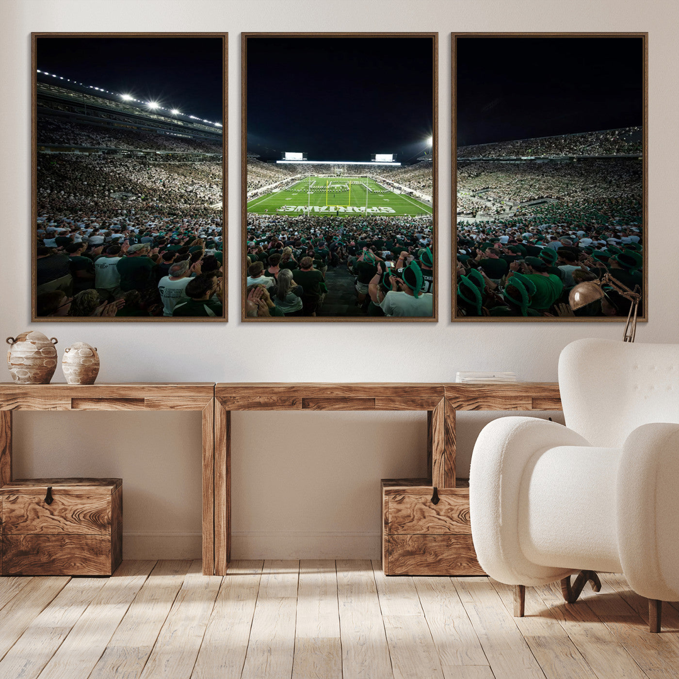 MGV-FC-60X30-3P - Framed Michigan State Spartans Football Team Print - East Lansing Spartan Stadium Wall Art Canvas
