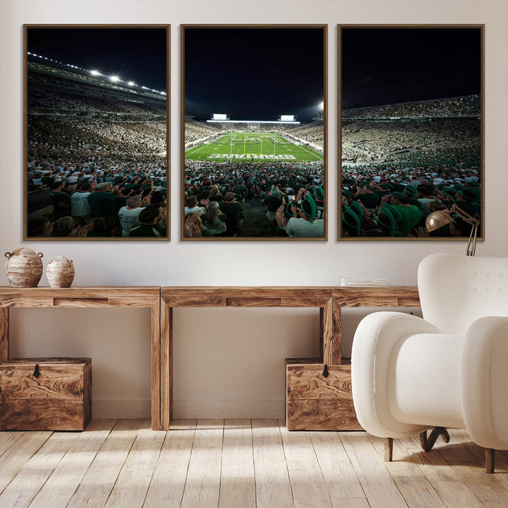 Michigan State Spartans Football Team Print - East Lansing Spartan Stadium Wall Art Canvas Print