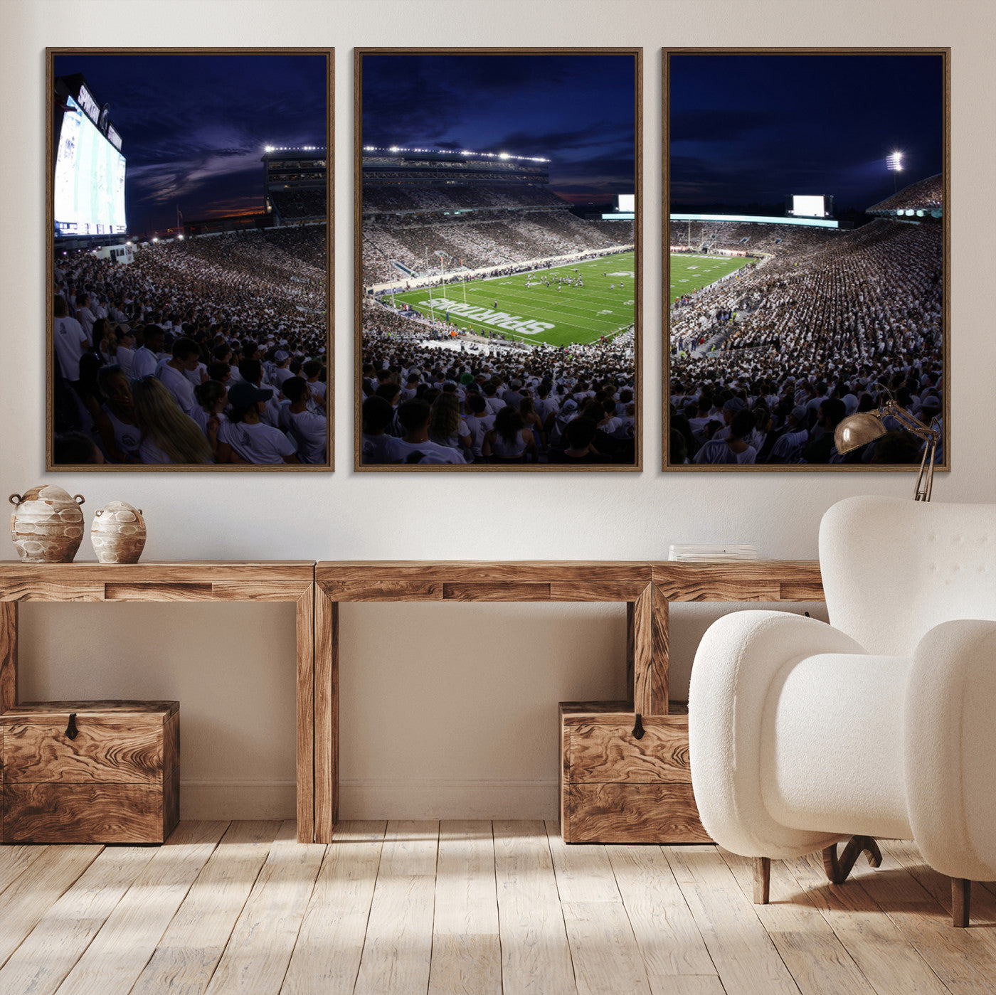 MGV-FC-60X30-3P - Michigan State Spartans Canvas, Framed Football Team Print - East Lansing Spartan Stadium Wall Art