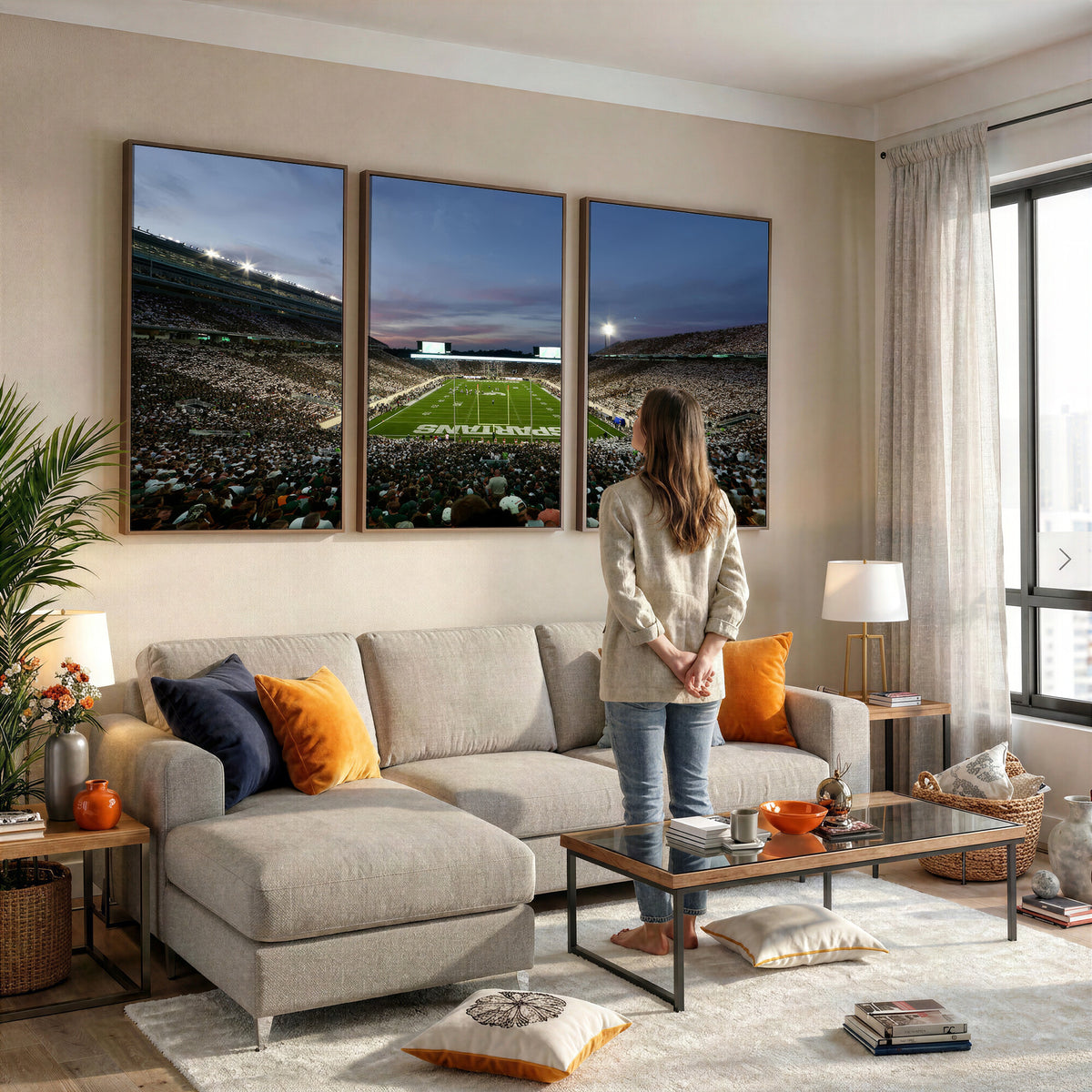 90831-PAN-FL-20X10 - Michigan State Spartans Football Team Print - East Lansing Spartan Stadium Canvas Print
