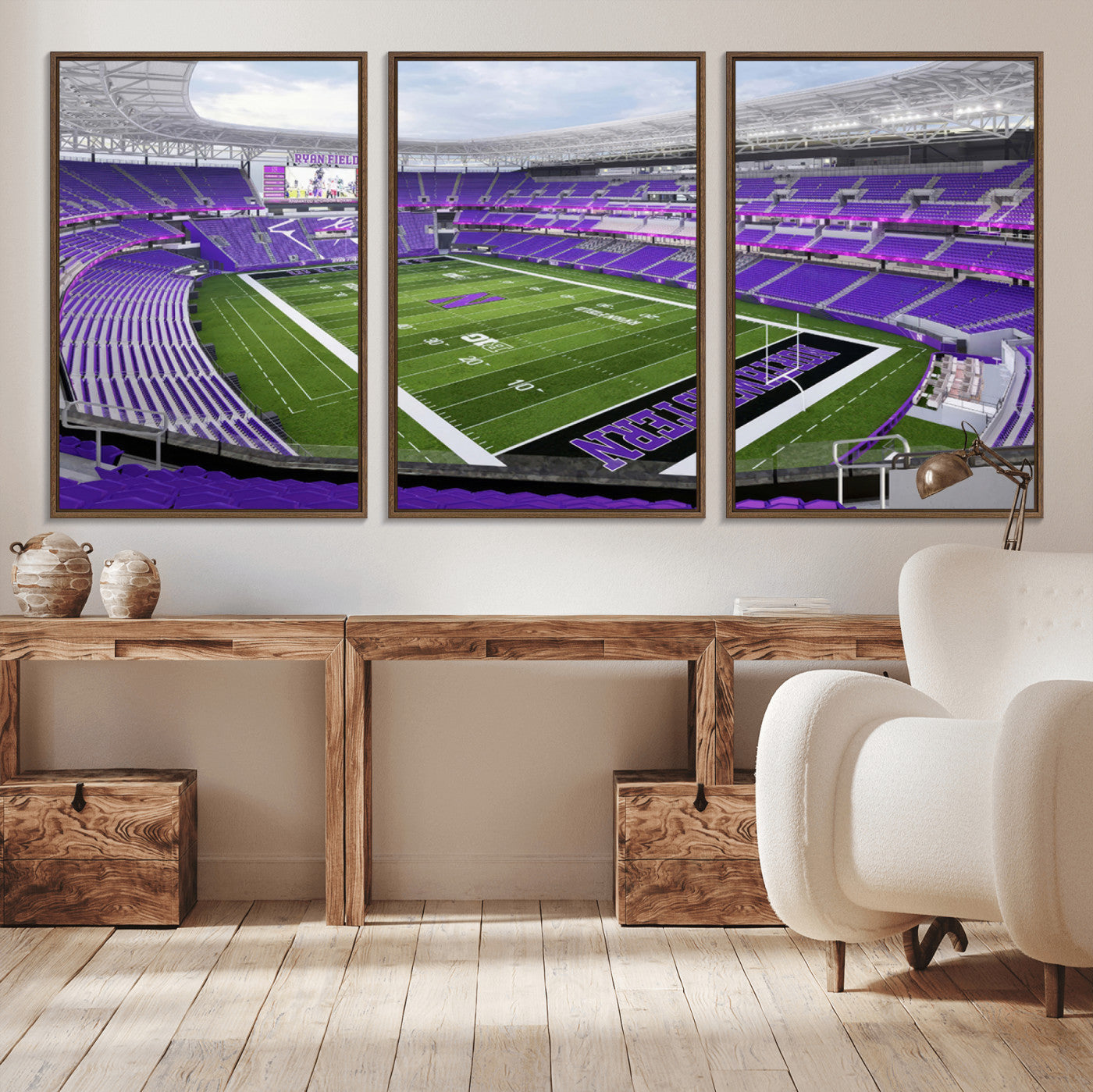 MGV-FC-60X30-3P - Northwestern University Wildcats Football Team Print - Evanston Ryan Field Wall Art Canvas Print