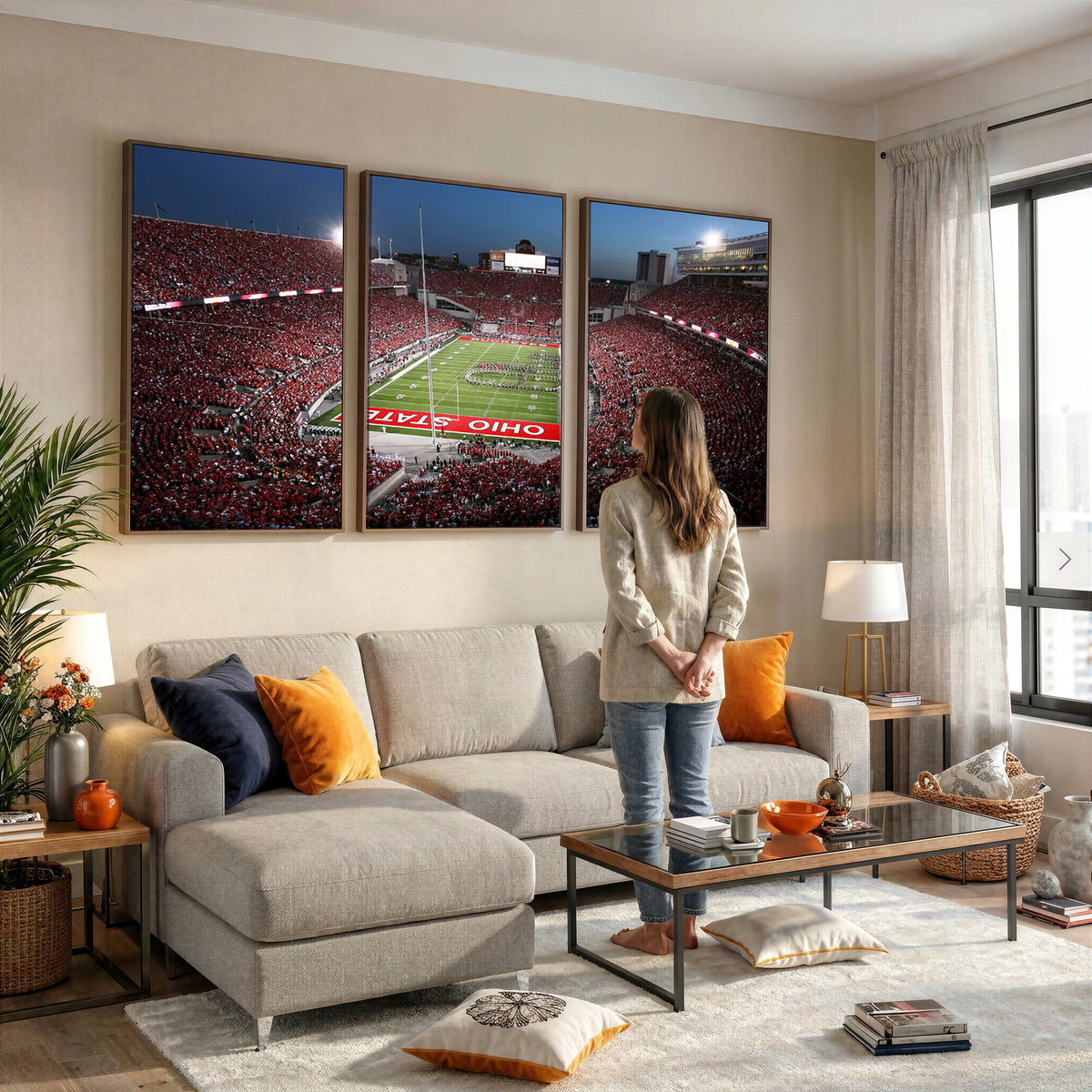 98743-PAN-FL-20X10 - Ohio State University Buckeyes Football Team Print - Columbus Ohio Stadium Wall Art Canvas Print
