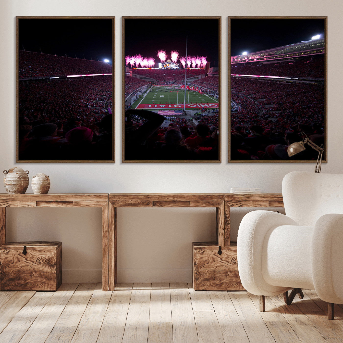 MGV-FC-60X30-3P - Ohio State University Buckeyes Football Team Print - Columbus Ohio Stadium Wall Art Canvas Print