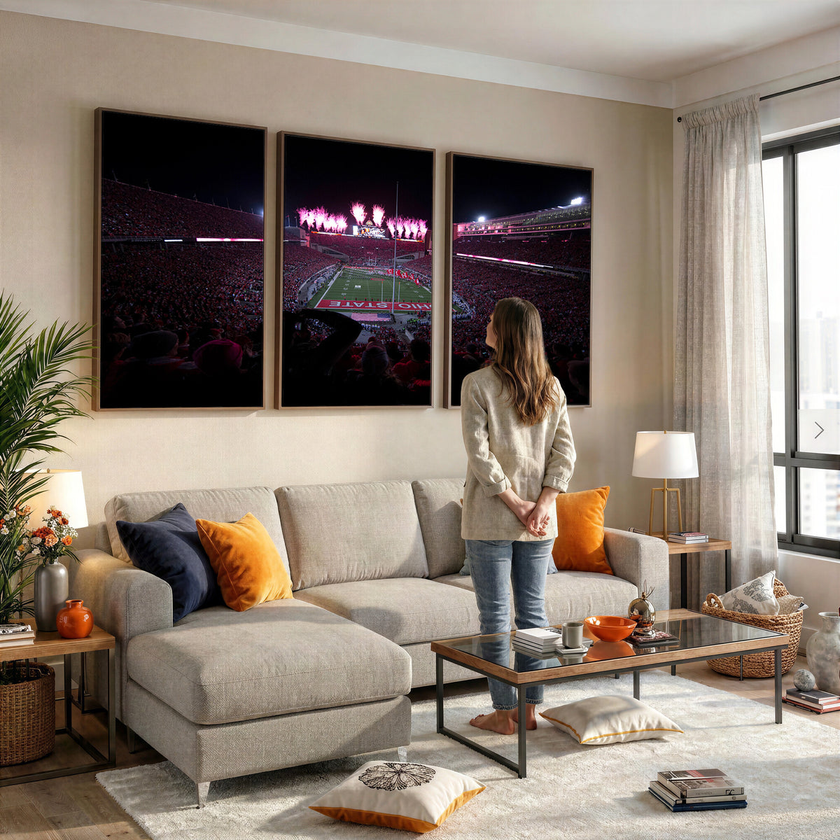 20483-PAN-FL-20X10 - Ohio State University Buckeyes Football Team Print - Columbus Ohio Stadium Wall Art Canvas Print