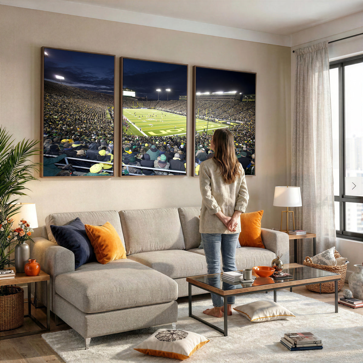 48756-PAN-FL-20X10 - University of Oregon Ducks Football Team Print - Eugene Autzen Stadium Wall Art Canvas Print