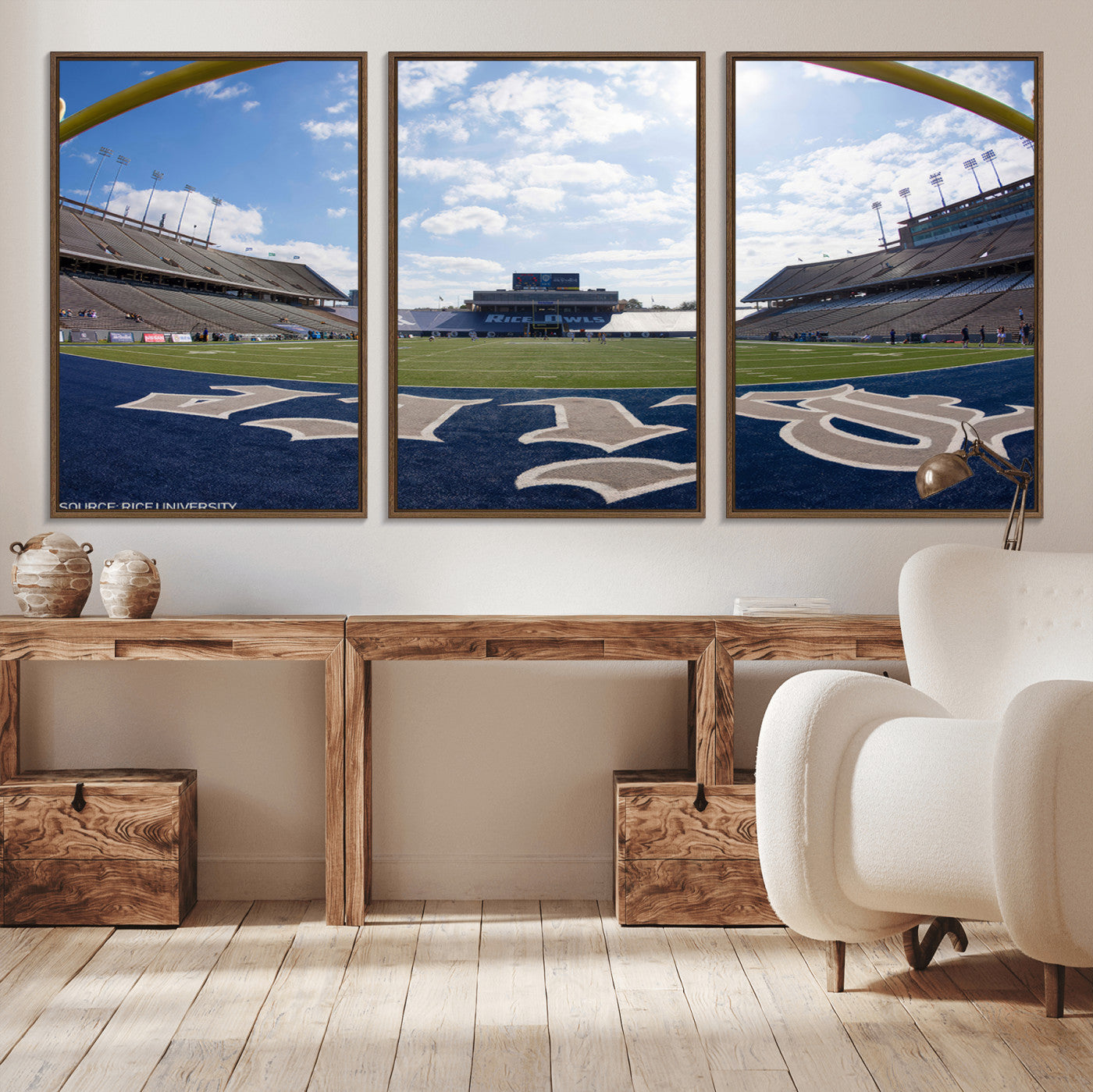 MGV-FC-60X30-3P - Rice University Owls Football Team Print - Houston Rice Stadium Wall Art Canvas Print