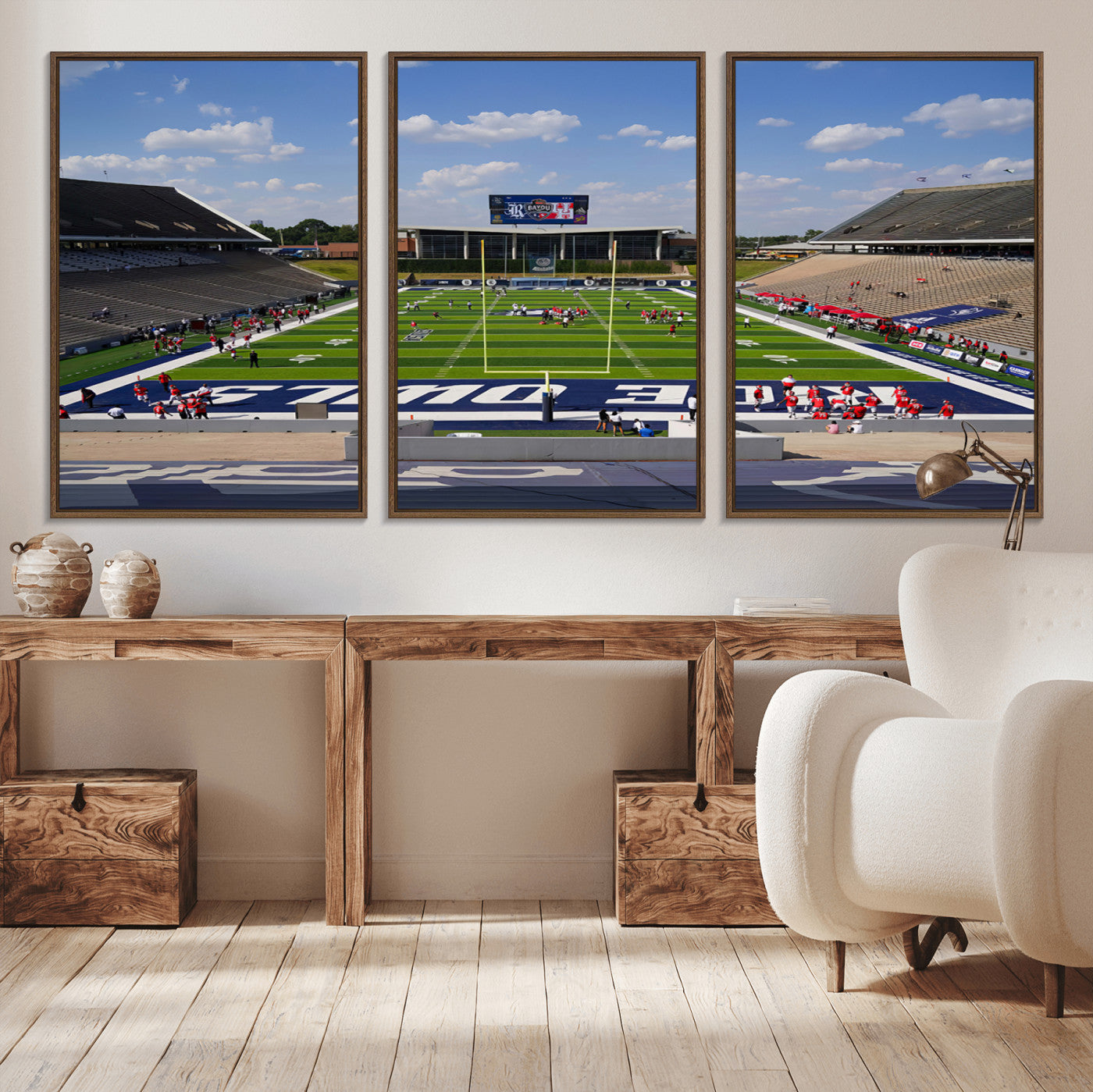 MGV-FC-60X30-3P - Rice University Owls Football Team Print - Houston Rice Stadium Wall Art Canvas Print