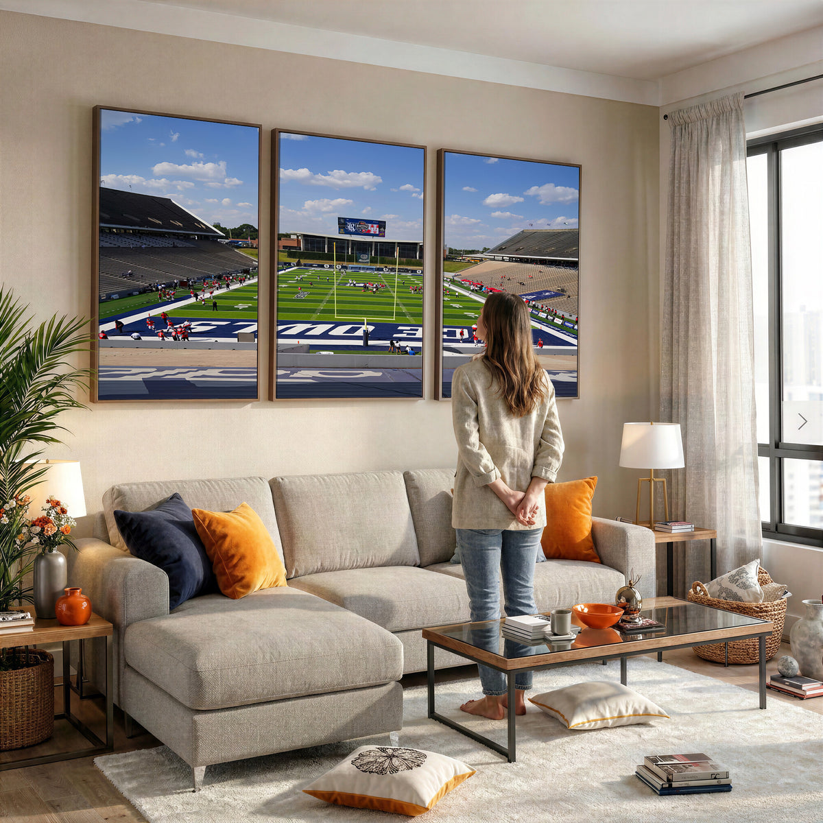 92248-MGV-CV-36X24 - Rice University Owls Football Team Print, Houston Rice Stadium