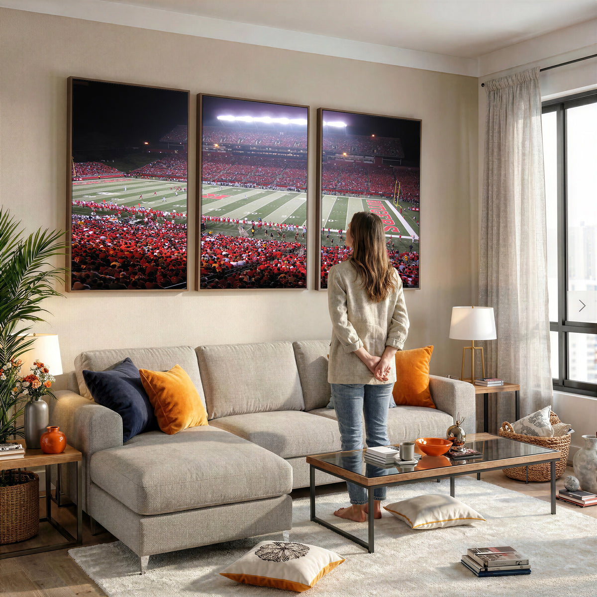 53225-PAN-FL-20X10 - Rutgers University Scarlet Knights Football Team Print - Piscataway SHI Stadium Wall Art Canvas