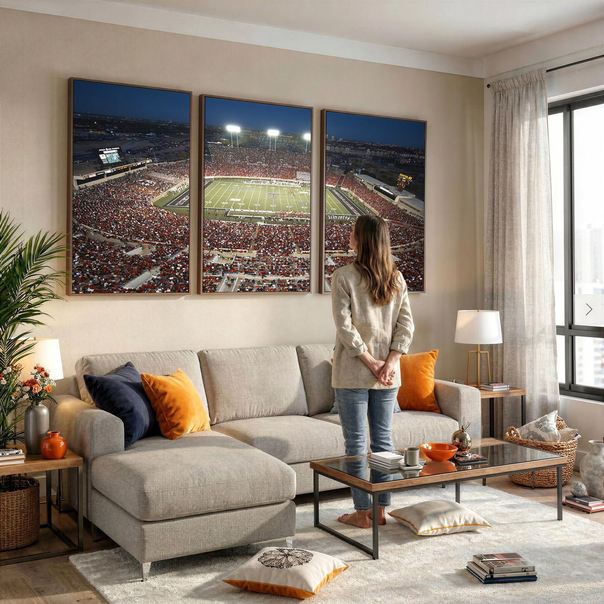 55763-MGV-CV-36X24 - Texas Tech Red Raiders Football Team Print, Lubbock Jones AT&T Stadium, Framed and Ready to Hang