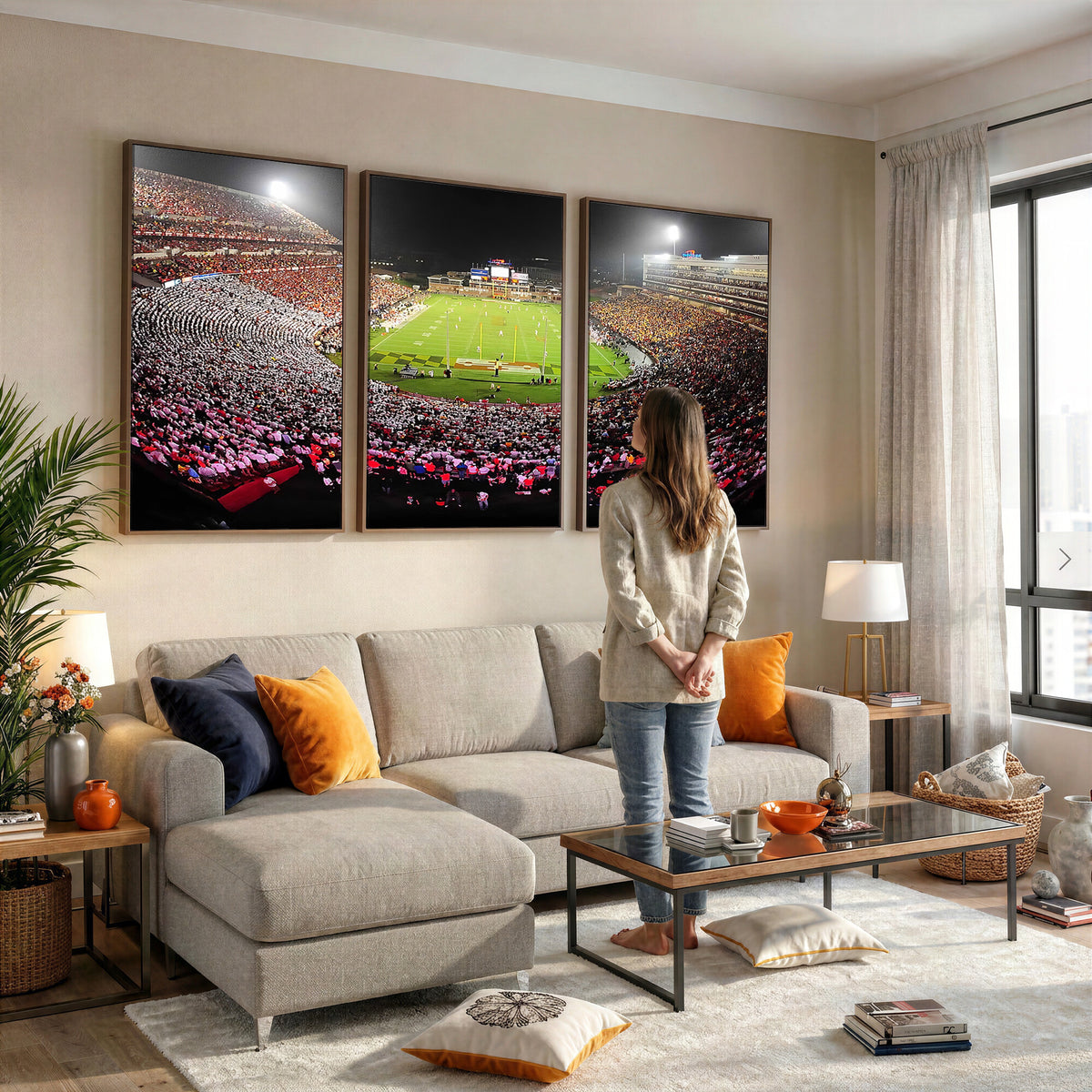 12091-PAN-FL-20X10 - University of Maryland Terrapins Football Team Print - College Park SECU Stadium Wall Art Canvas