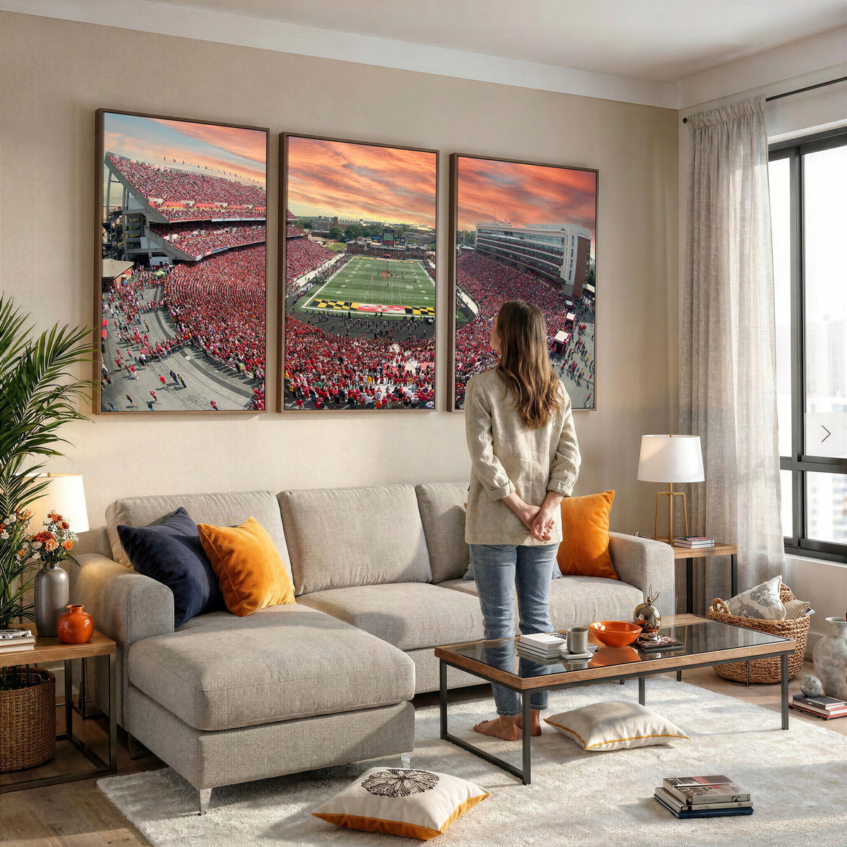 24140-PAN-FL-20X10 - University of Maryland Terrapins Football Team Print - College Park SECU Stadium Wall Art Canvas