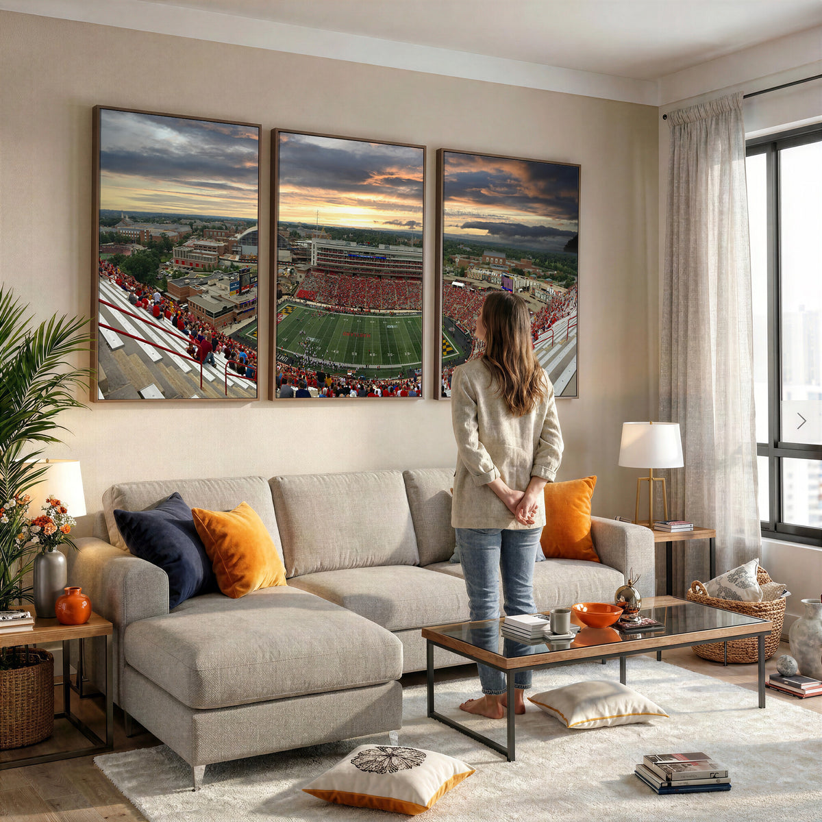 29993-PAN-FL-20X10 - University of Maryland Terrapins Football Team Print - College Park SECU Stadium Wall Art Canvas