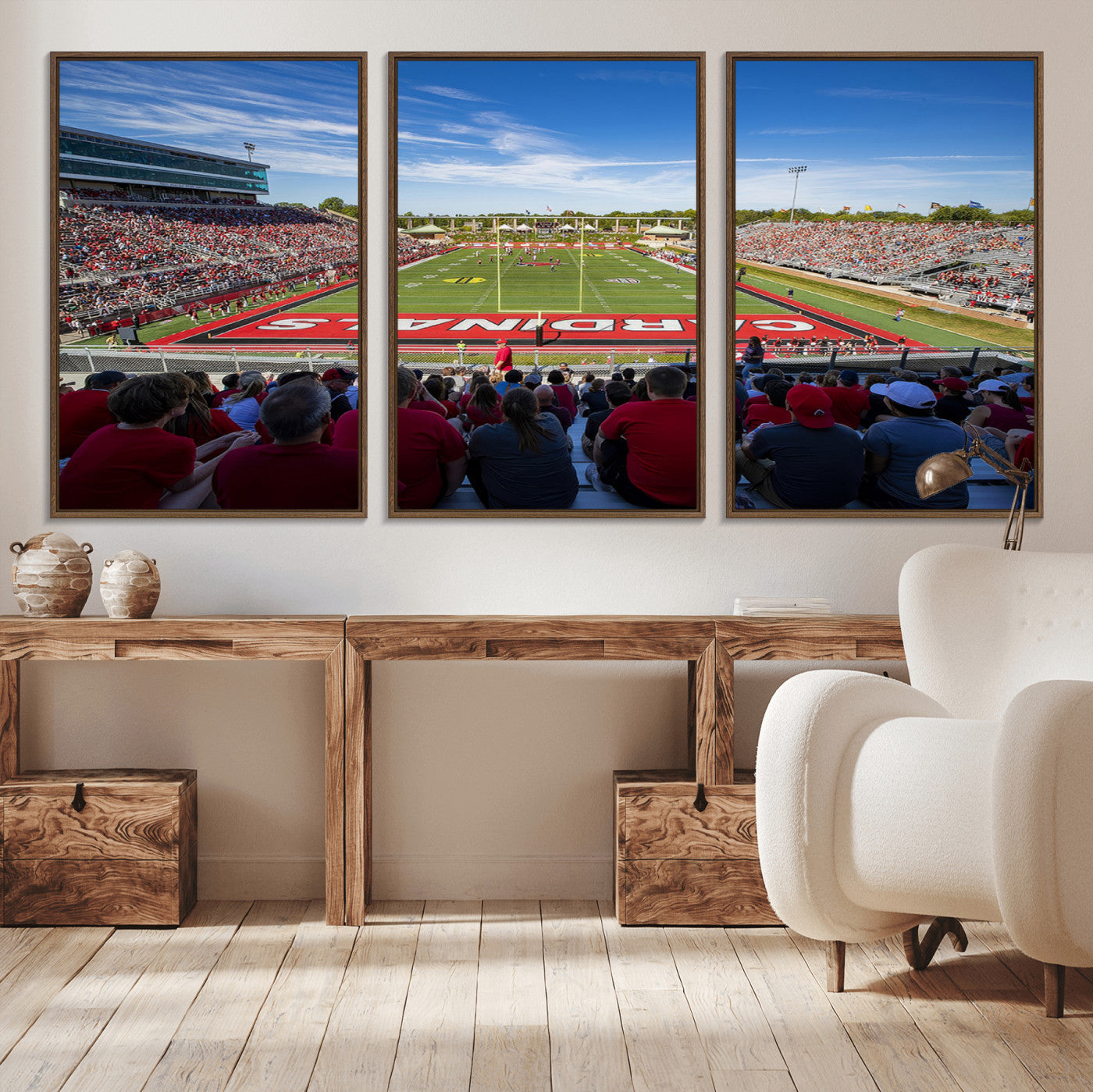 MGV-FC-60X30-3P - Ball State Cardinals Football Team Print - Muncie Scheumann Stadium Wall Art Canvas Print