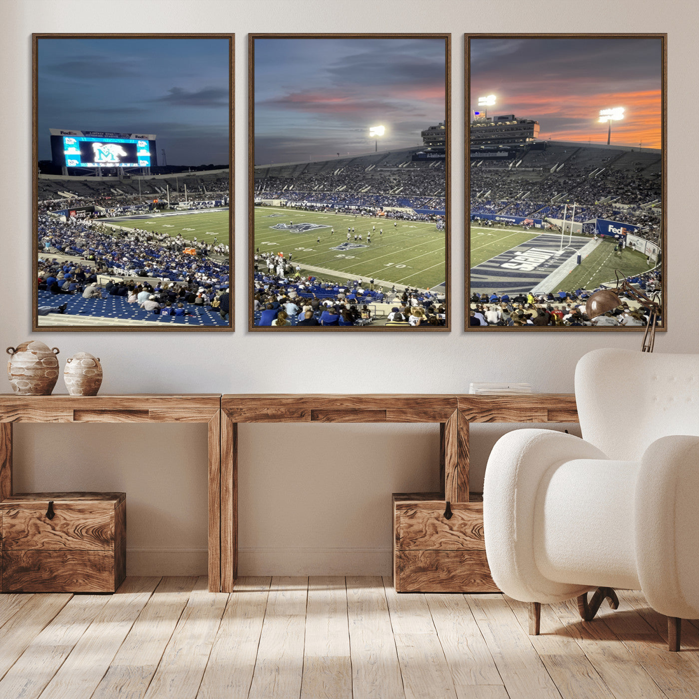 MGV-FC-60X30-3P - Memphis Tigers Football Team Print - Memphis Simmons Bank Liberty Stadium Wall Art Canvas Print