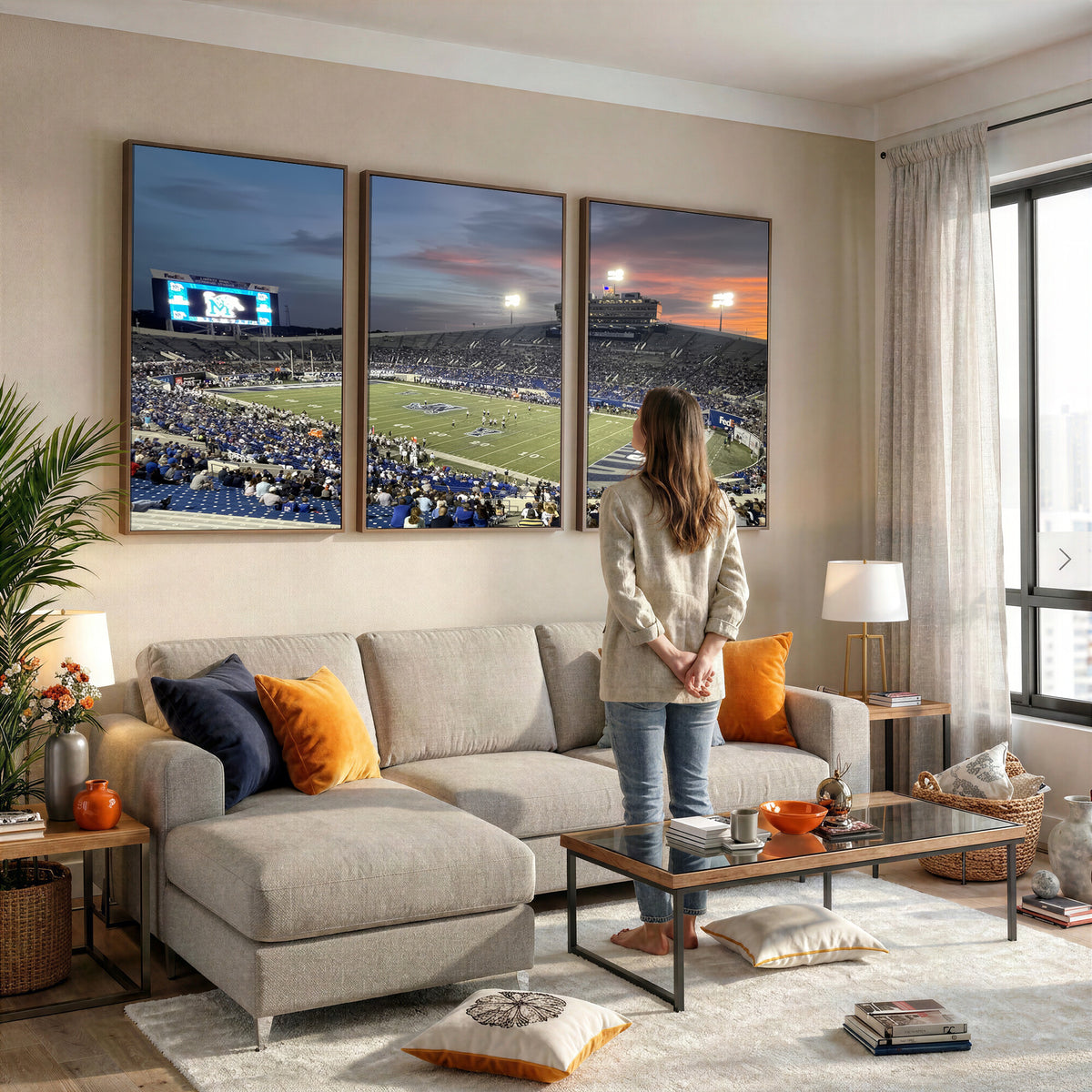 64409-PAN-FL-20X10 - Memphis Tigers Football Team Print - Memphis Simmons Bank Liberty Stadium Wall Art Canvas Print
