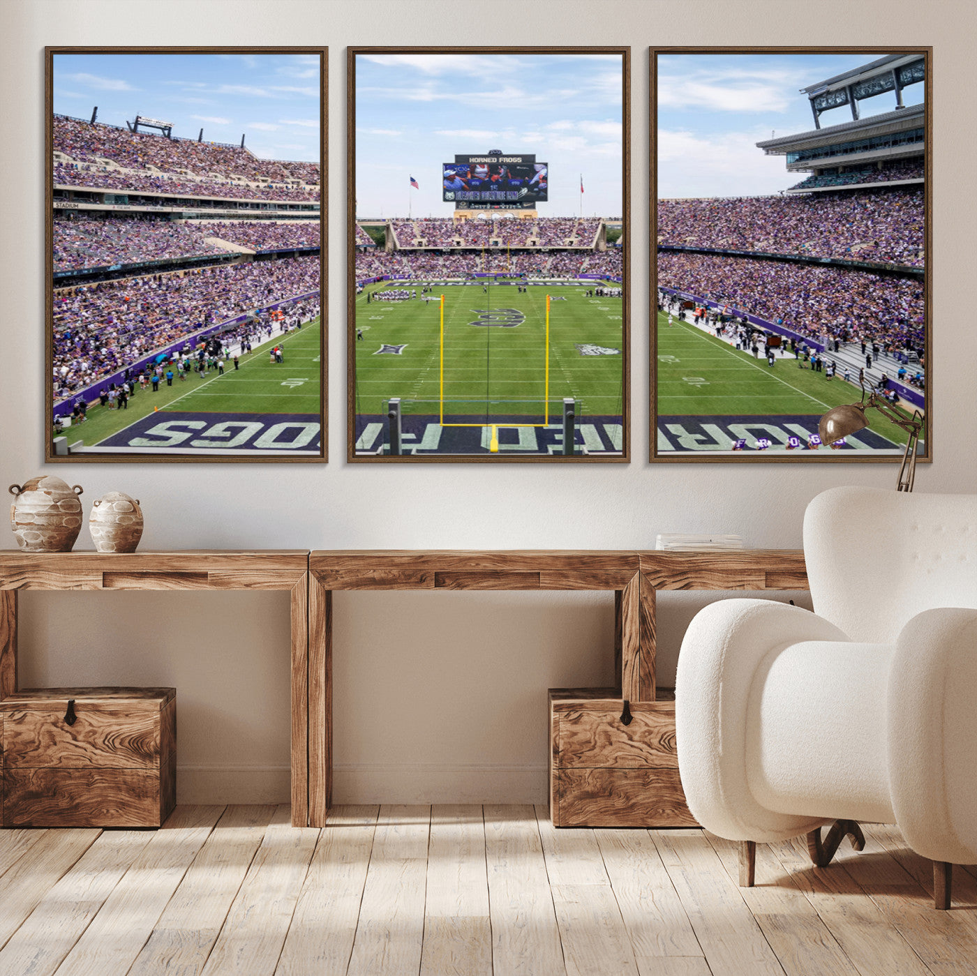MGV-FC-60X30-3P - TCU Horned Frogs Football Team Print - Fort Worth Amon G. Carter Stadium Wall Art Canvas Print