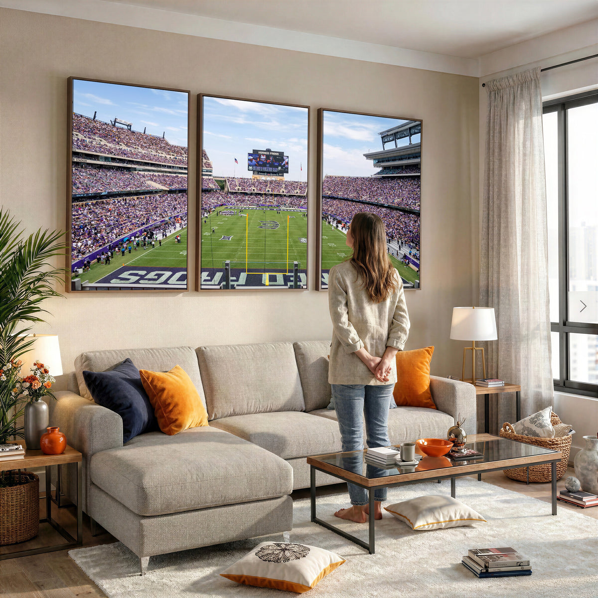 27650-PAN-FL-20X10 - TCU Horned Frogs Football Team Print - Fort Worth Amon G. Carter Stadium Wall Art Canvas Print