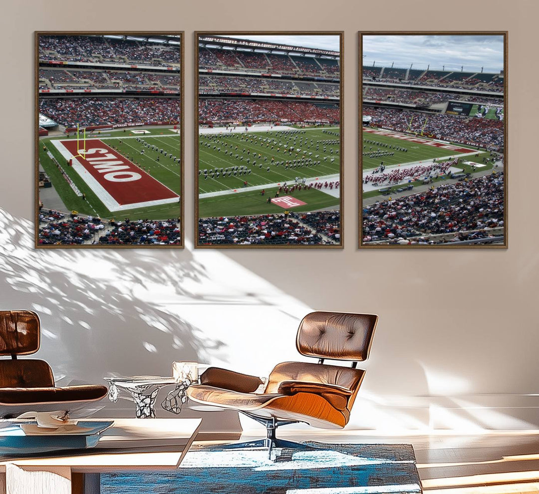 Aerial view wall art of Lincoln Financial Field during a Temple Owls game.