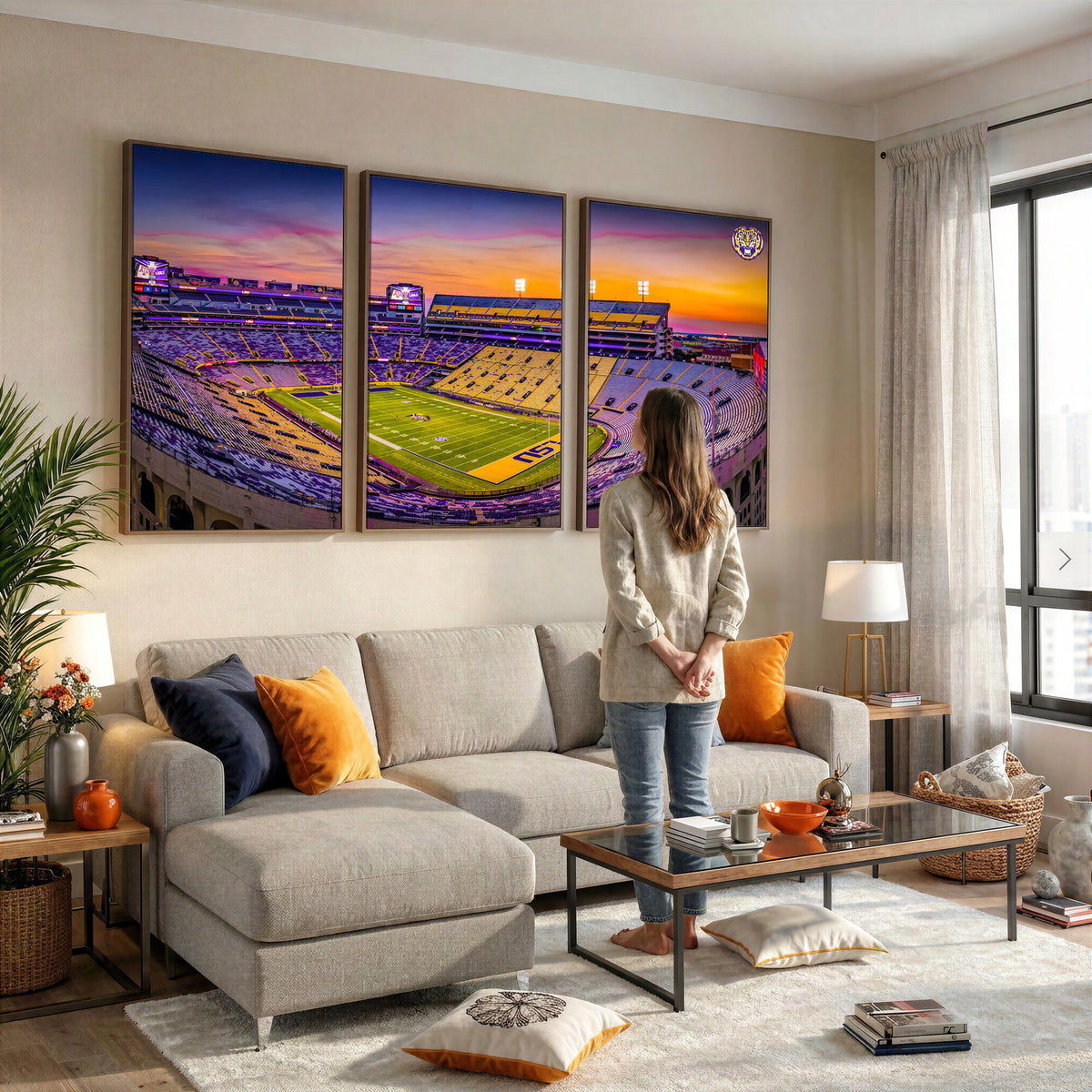 93538-MGV-CV-36X24 - The Louisiana State University Tigers Football Team Print, Framed and Ready to Hang Stadium Print