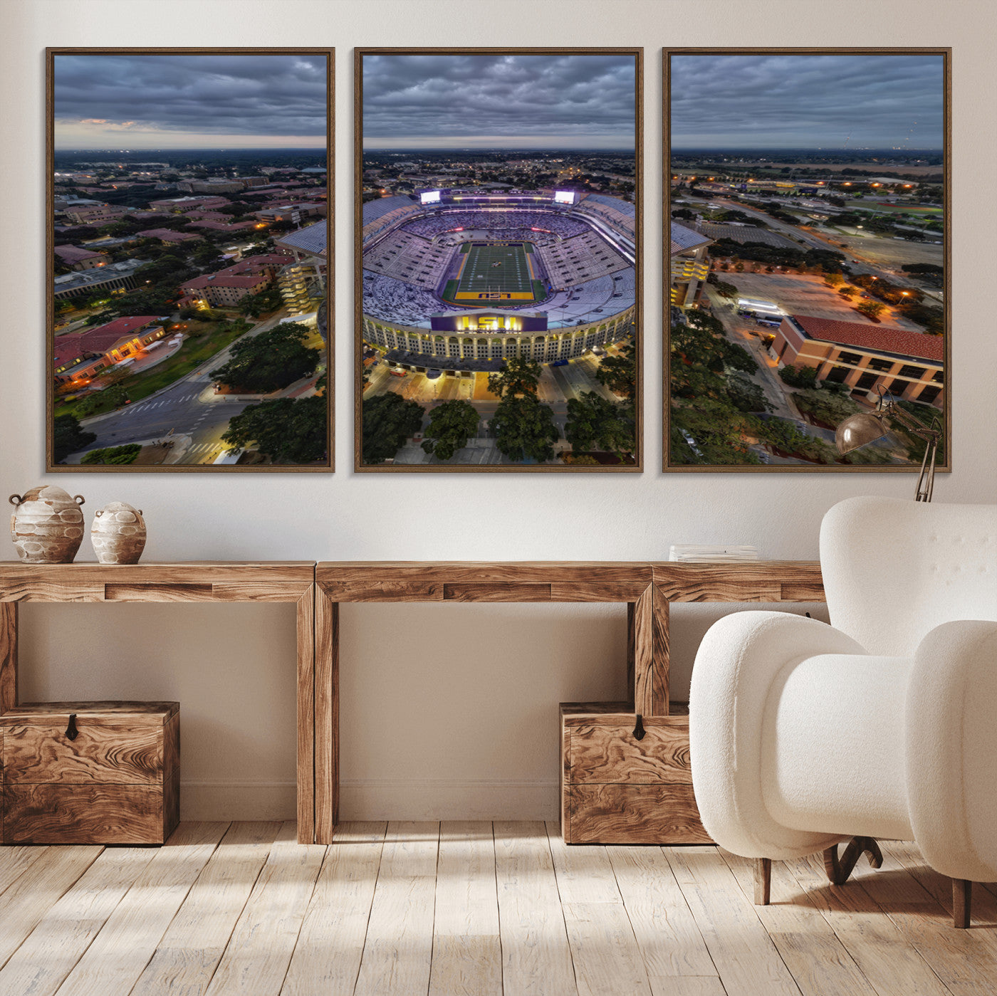 MGV-FC-60X30-3P - The Louisiana State University Tigers Football Team Print - Baton Rouge Tiger Stadium Wall Art
