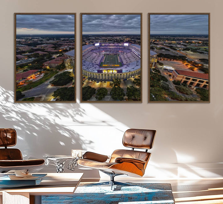 The LSU Tigers Football Team Baton Rouge Tiger Stadium Canvas is displayed prominently, capturing attention with its vivid depiction of the iconic stadium.