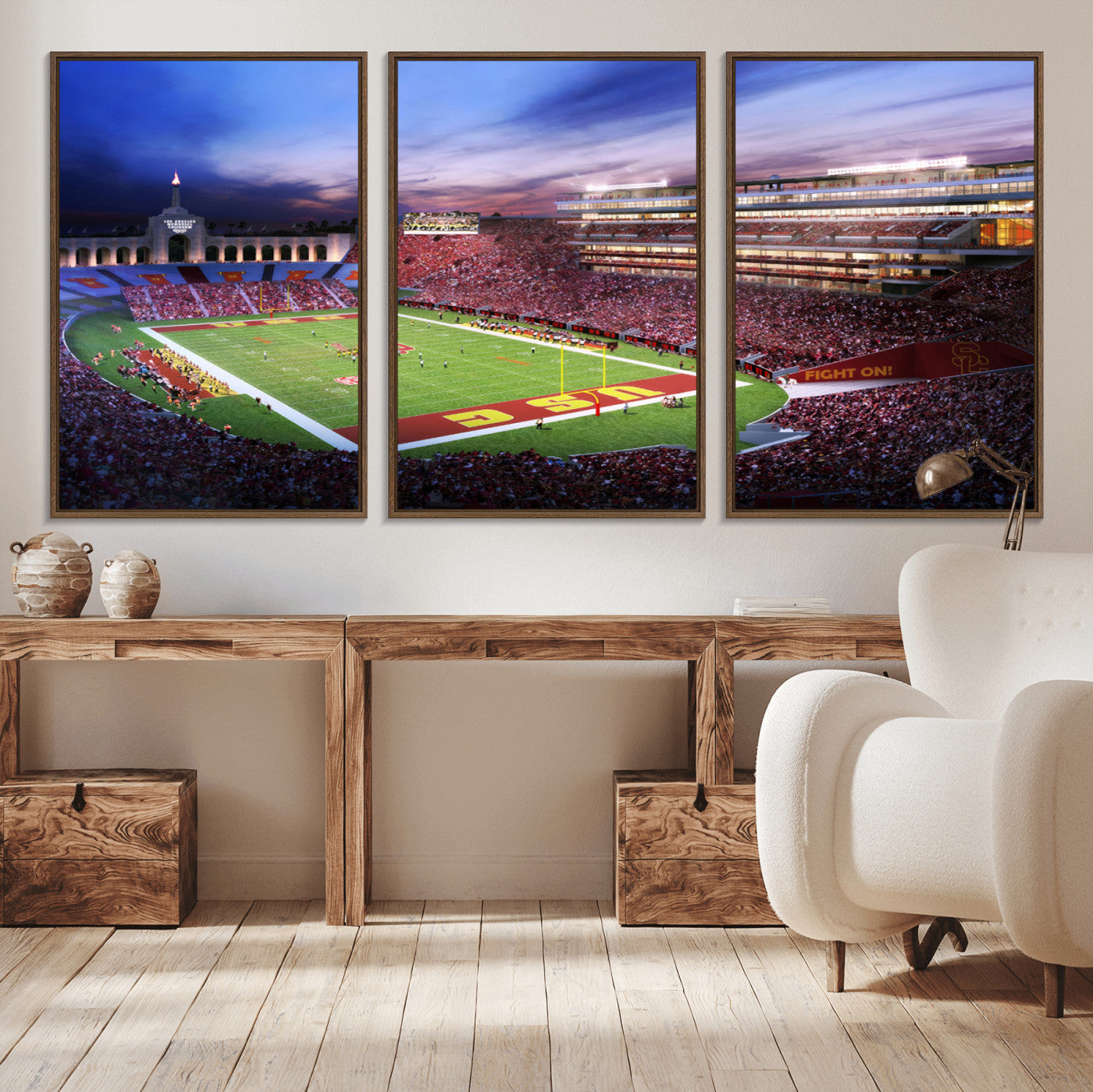 MGV-FC-60X30-3P - The University of Southern California USC Trojans Football Team Print - Los Angeles Memorial