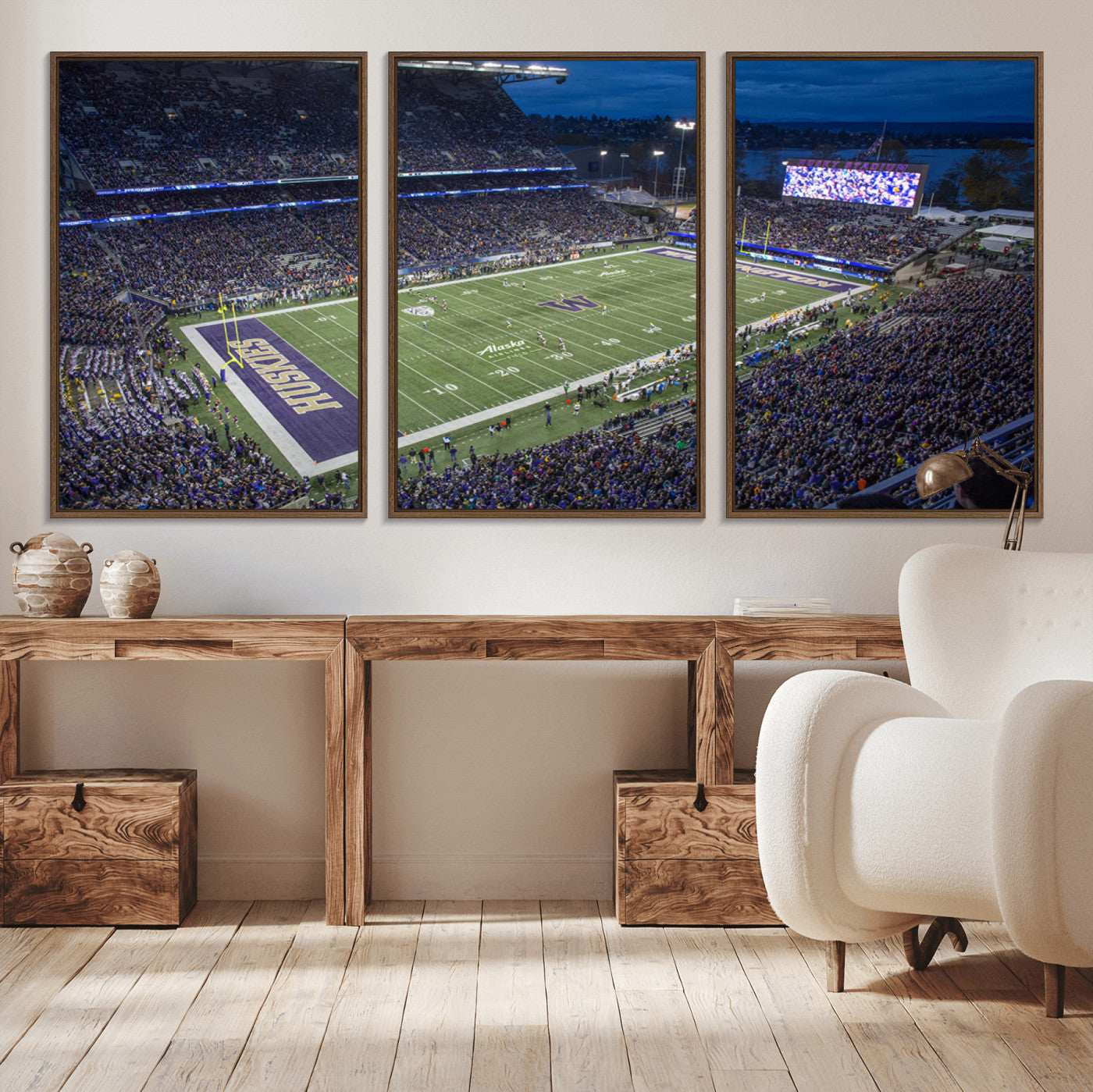 MGV-FC-60X30-3P - The University of Washington Huskies Football Team Print - Seattle Husky Stadium Wall Art Canvas