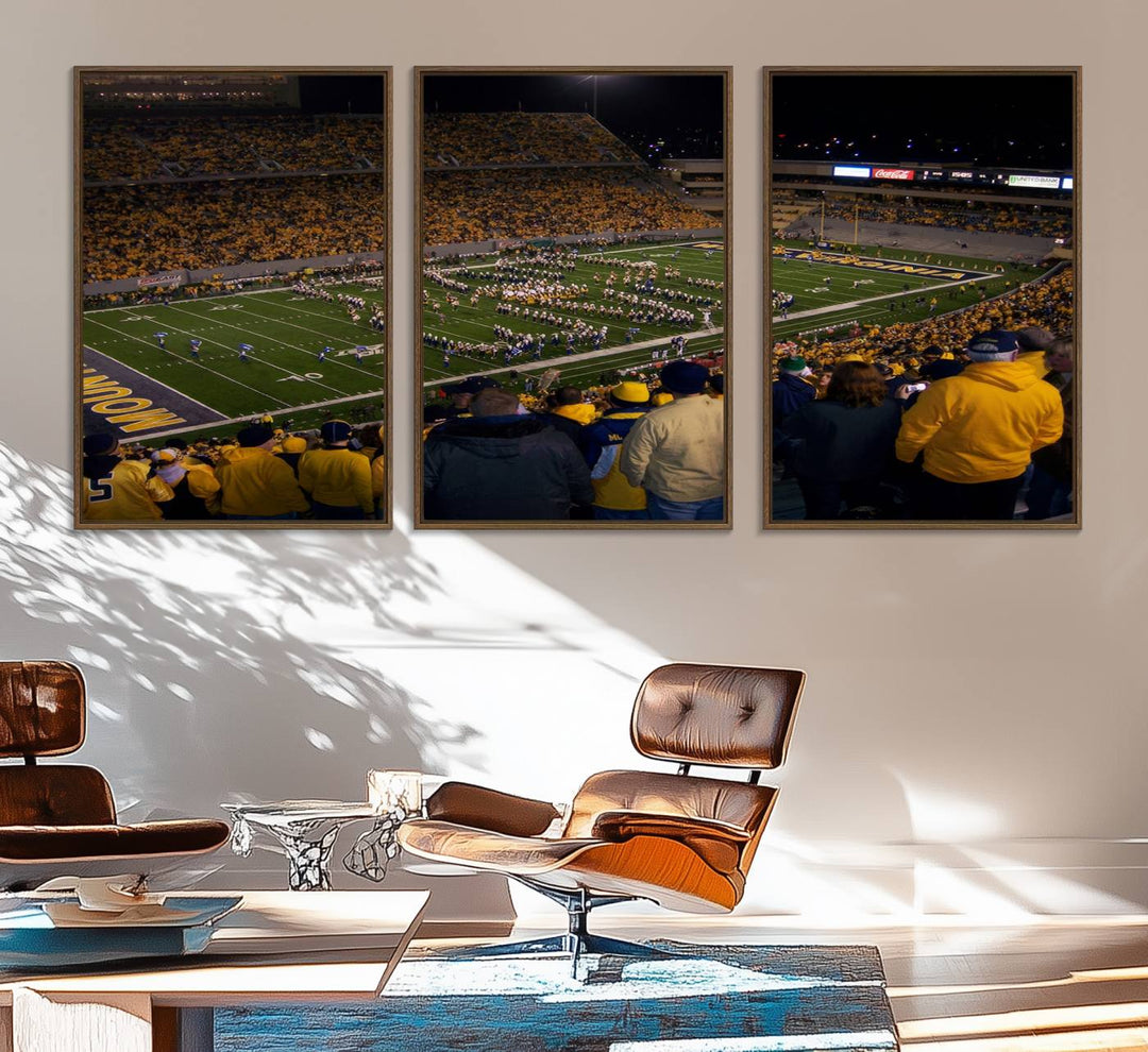 West Virginia Uni Mountaineers Football Canvas Wall Art Print.