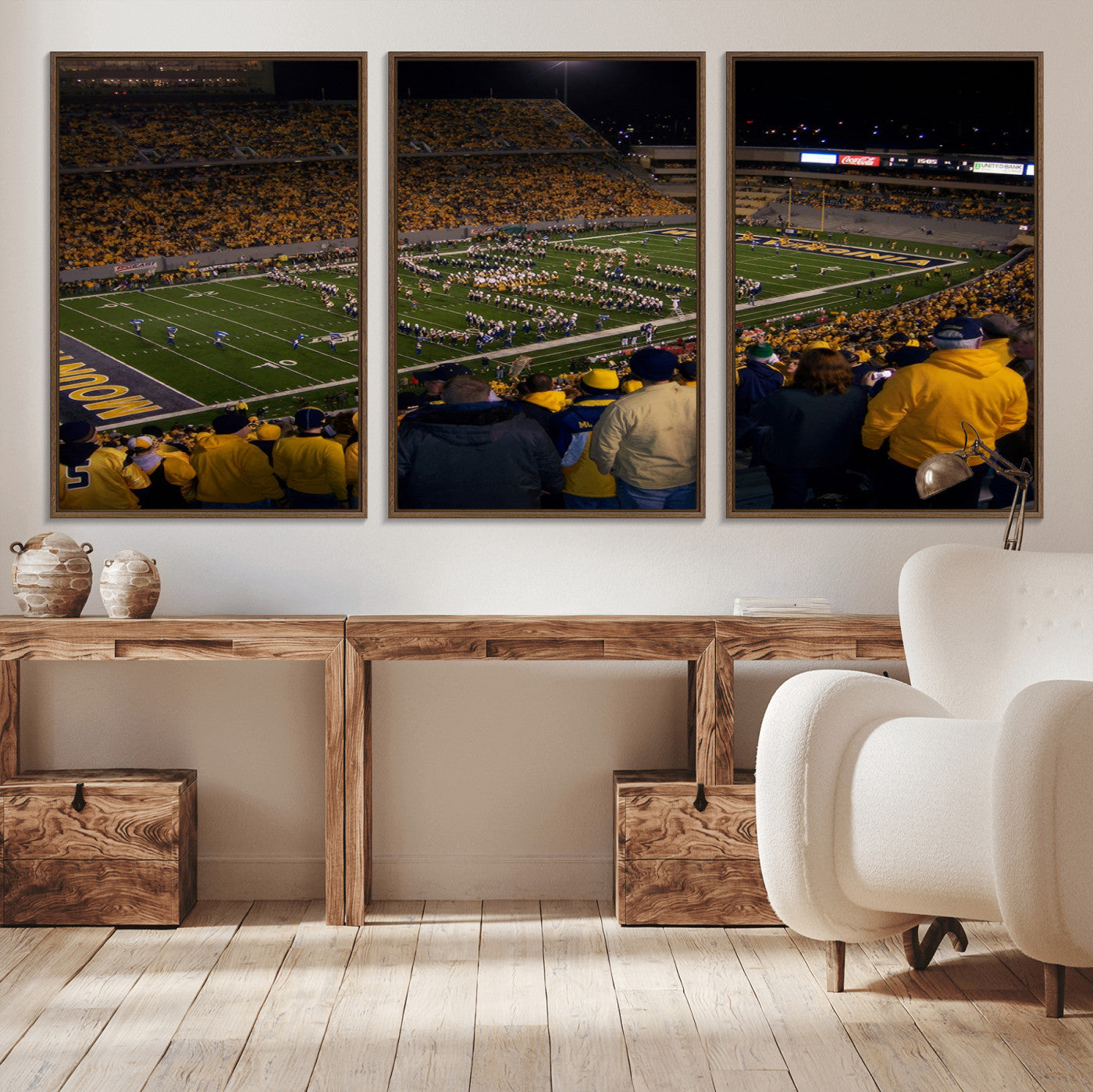 MGV-FC-60X30-3P - West Virginia Uni Mountaineers Football Team Print - Milan Puskar Stadium Canvas Print Wall Art,