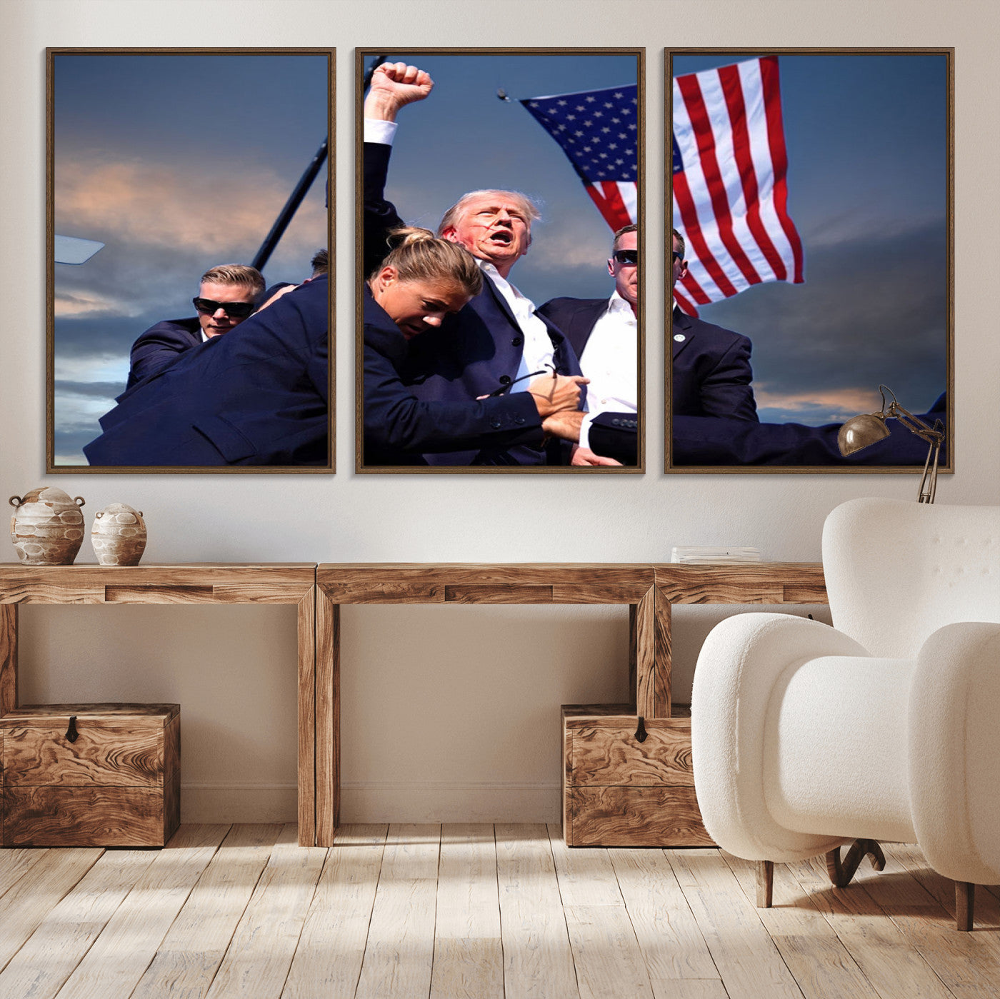 MGV-FC-60X30-3P - Donald Trump Assassination Attempt Wall Art Print, Trump Historic Footage - Iconic Reaction by Trump