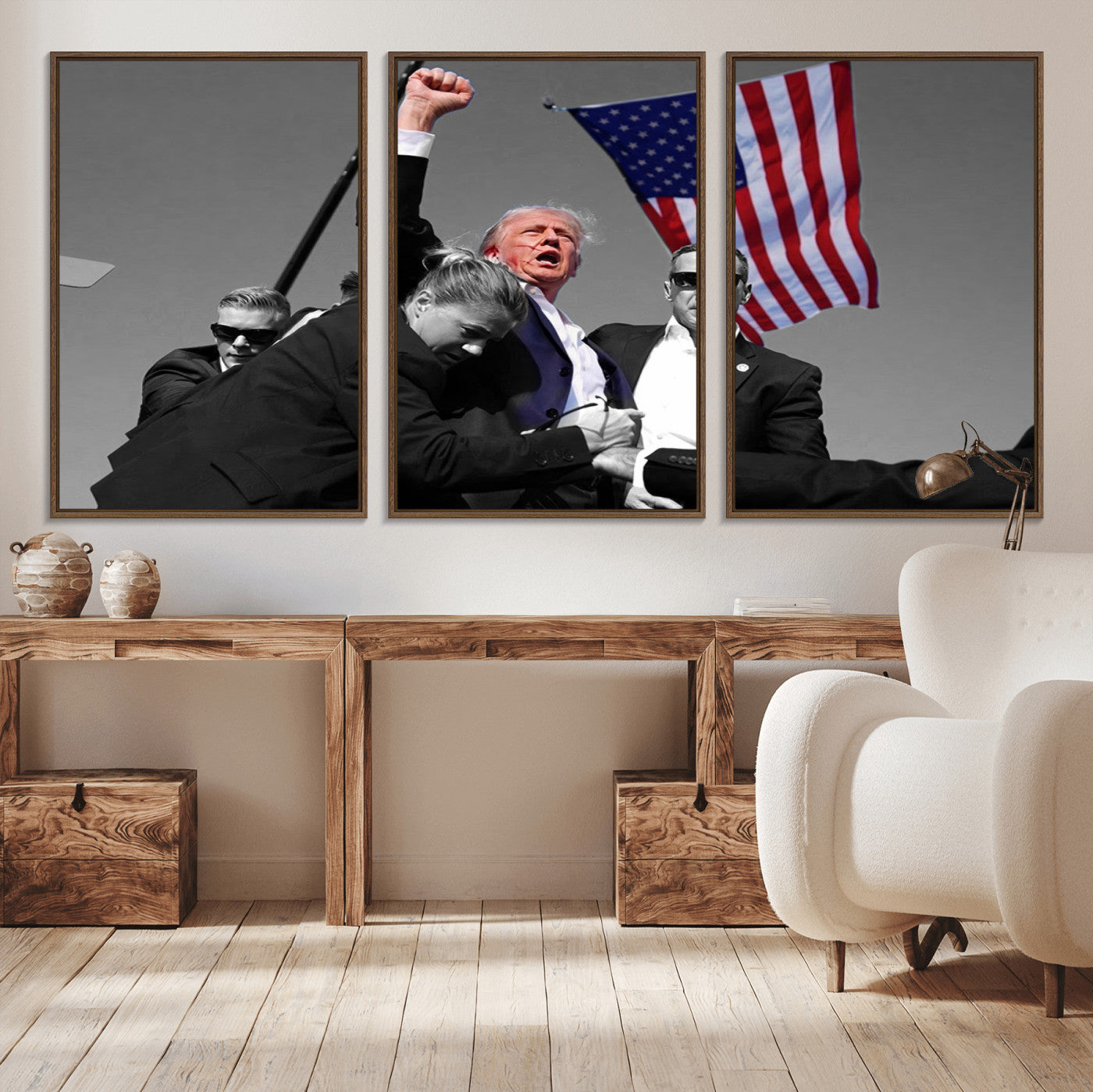 MGV-FC-60X30-3P - Donald Trump Assassination Attempt Wall Art Print, Trump Historic Footage - Iconic Reaction by Trump