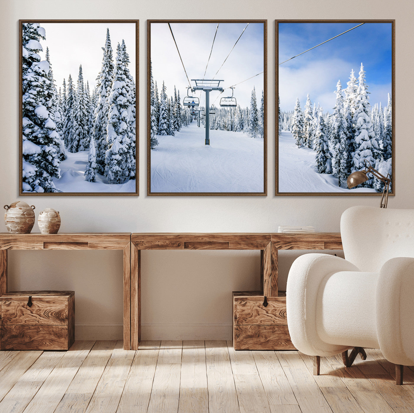 MGV-FC-60X30-3P - Winter Ski Lift Wall Art Print - Landscape Wall Art | Snowy Mountain Adventure | Perfect for Cabin