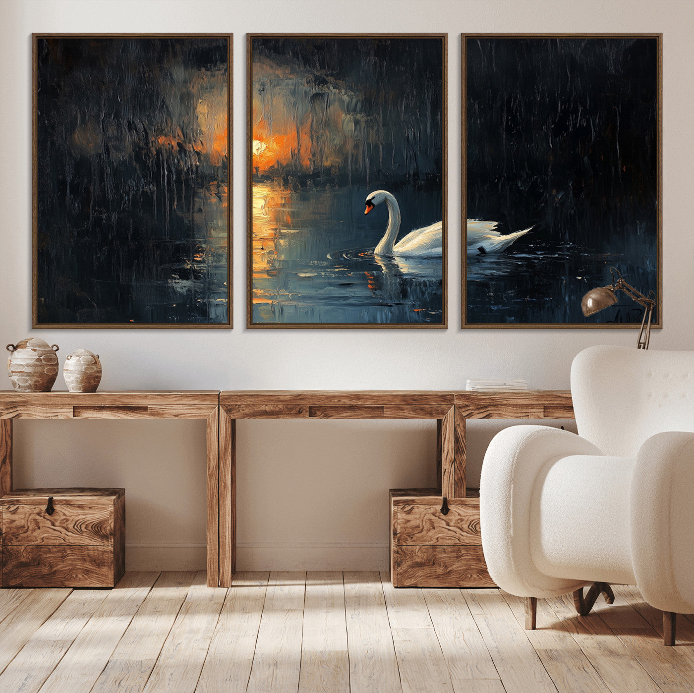 -Abstract Swan on Water Wall Art Canvas Print - Elegant Nature Scene for Modern Home Decor